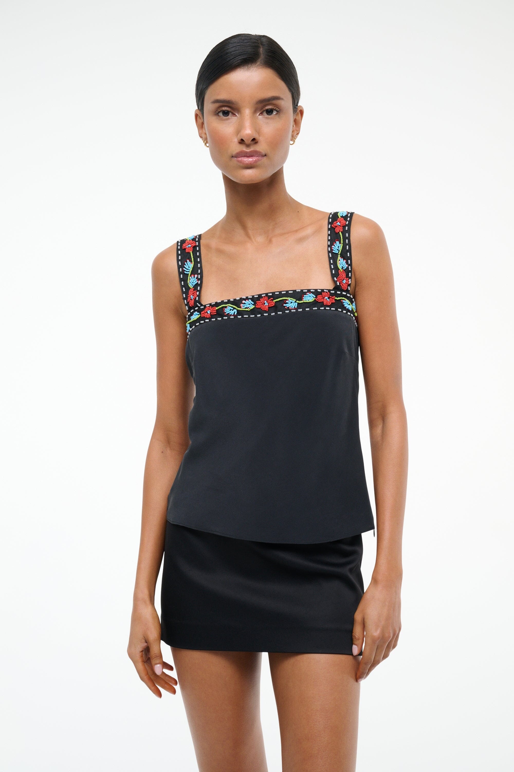 STAUD VERONICA SILK TOP BLACK - 3