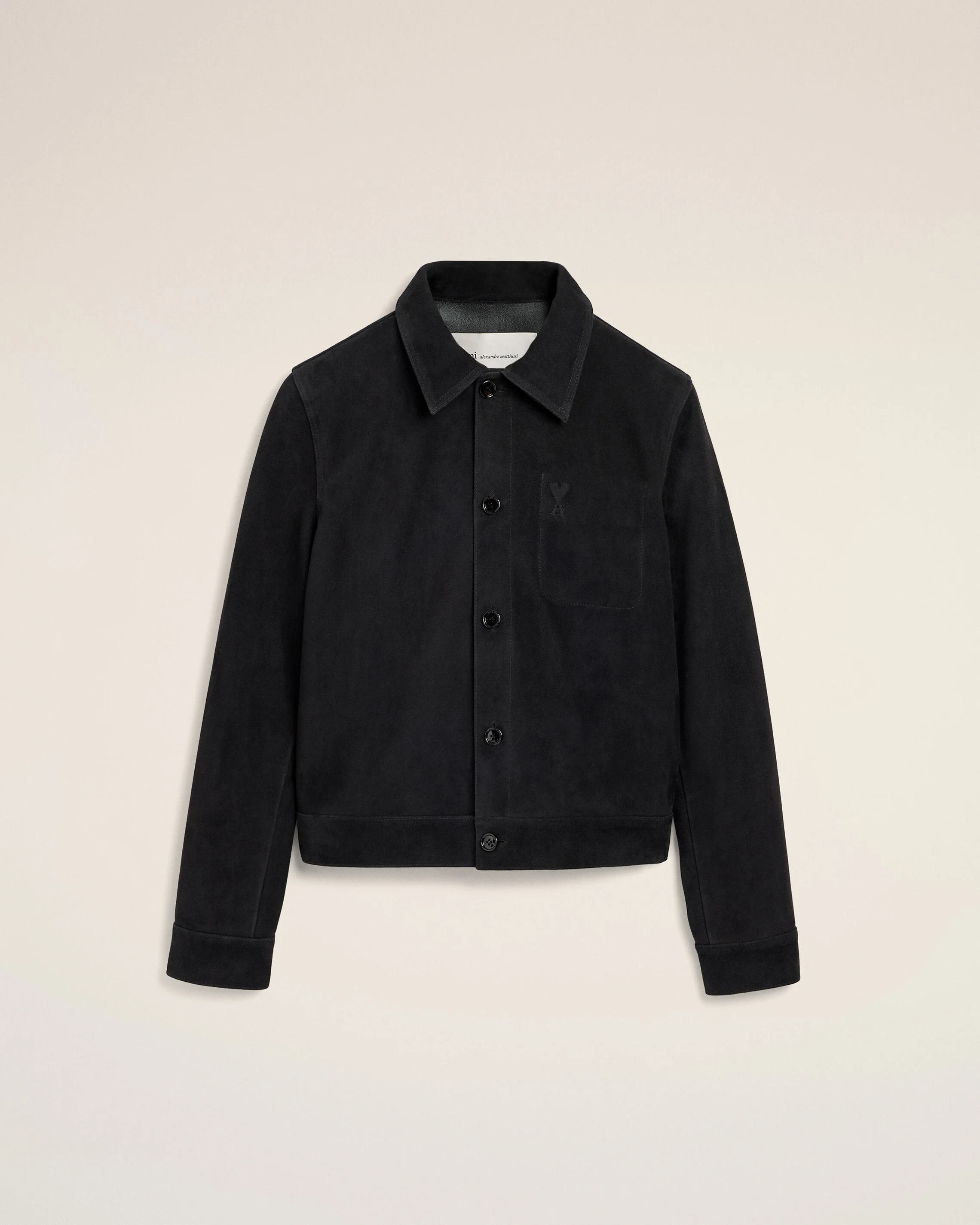 BLACK SUEDE LEATHER JACKET WITH EMBOSSED AMI DE COEUR - 1