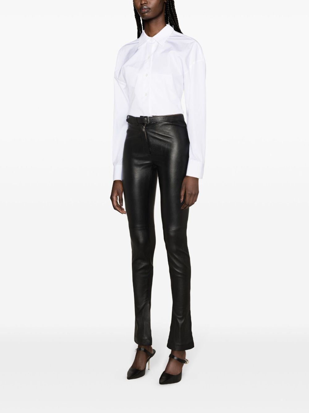 belted leather leggings - 3
