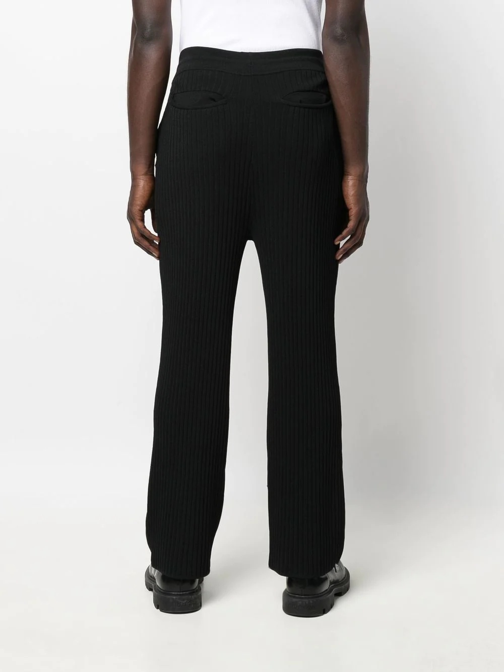 ribbed-knit straight-leg trousers - 4