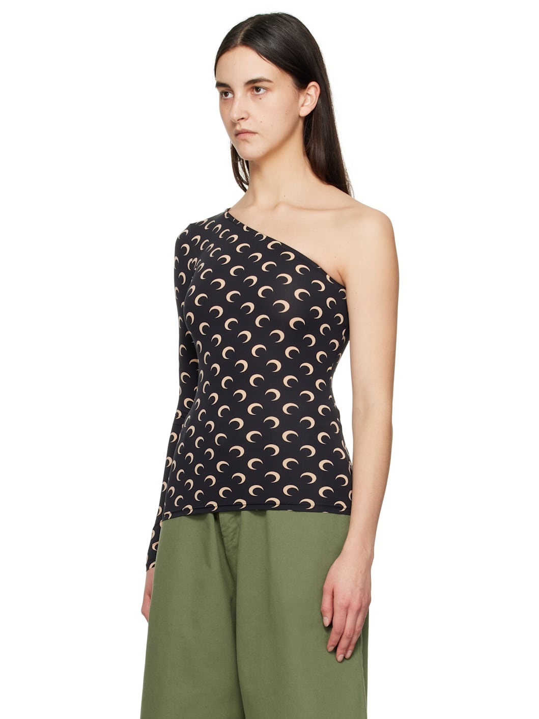 Black Recycled Moon Jersey Second Skin Asymmetric T-shirt - 4