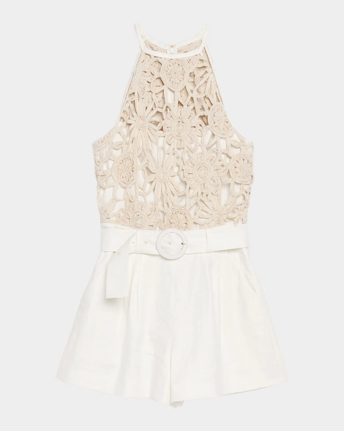 Aubree Openwork Floral Belted Romper - 1