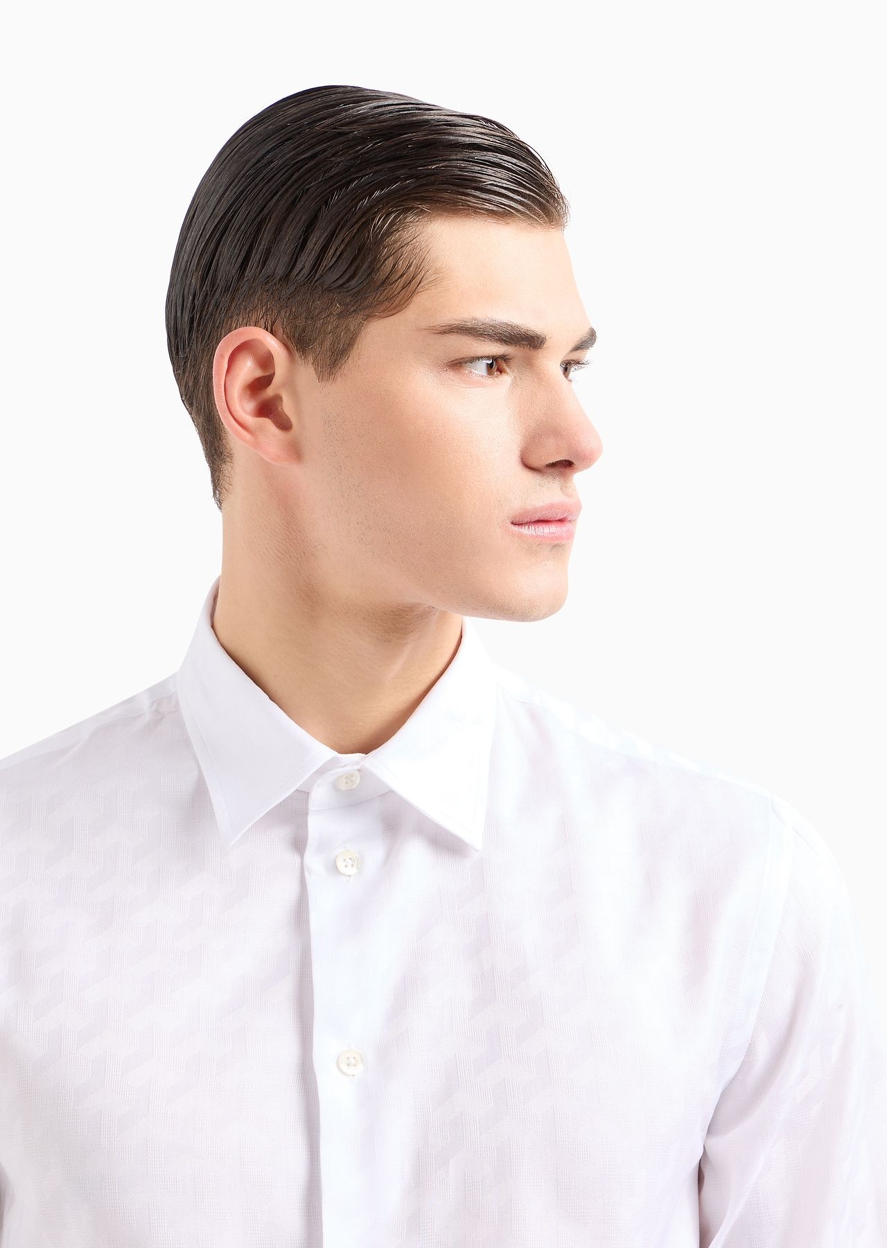Classic-collared cotton shirt with a jacquard pattern - 5