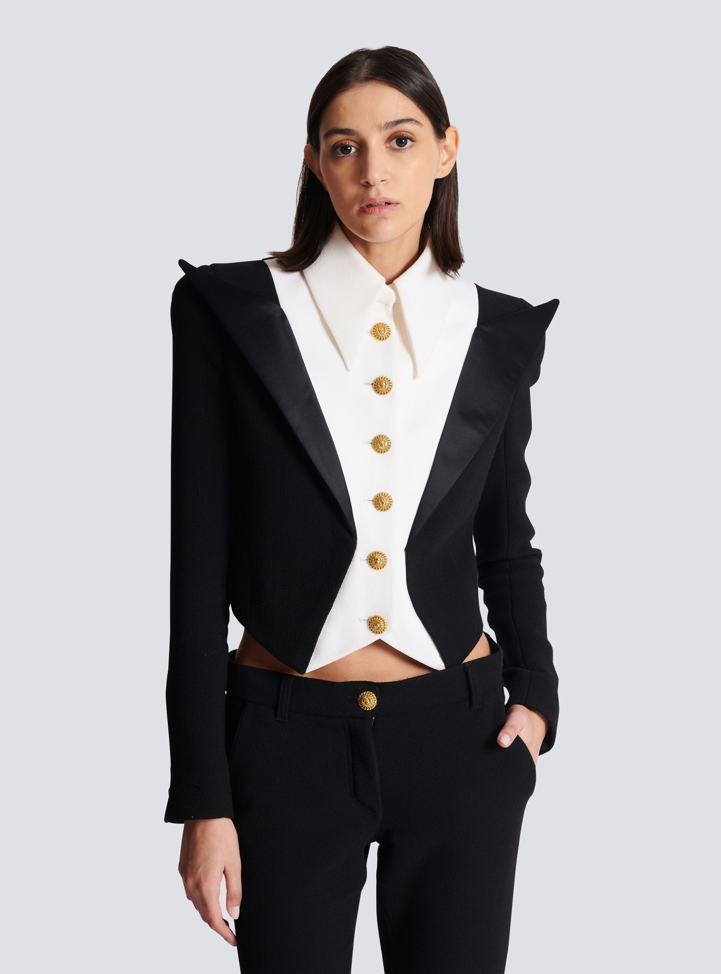 Cropped 6-button crepe jacket - 6