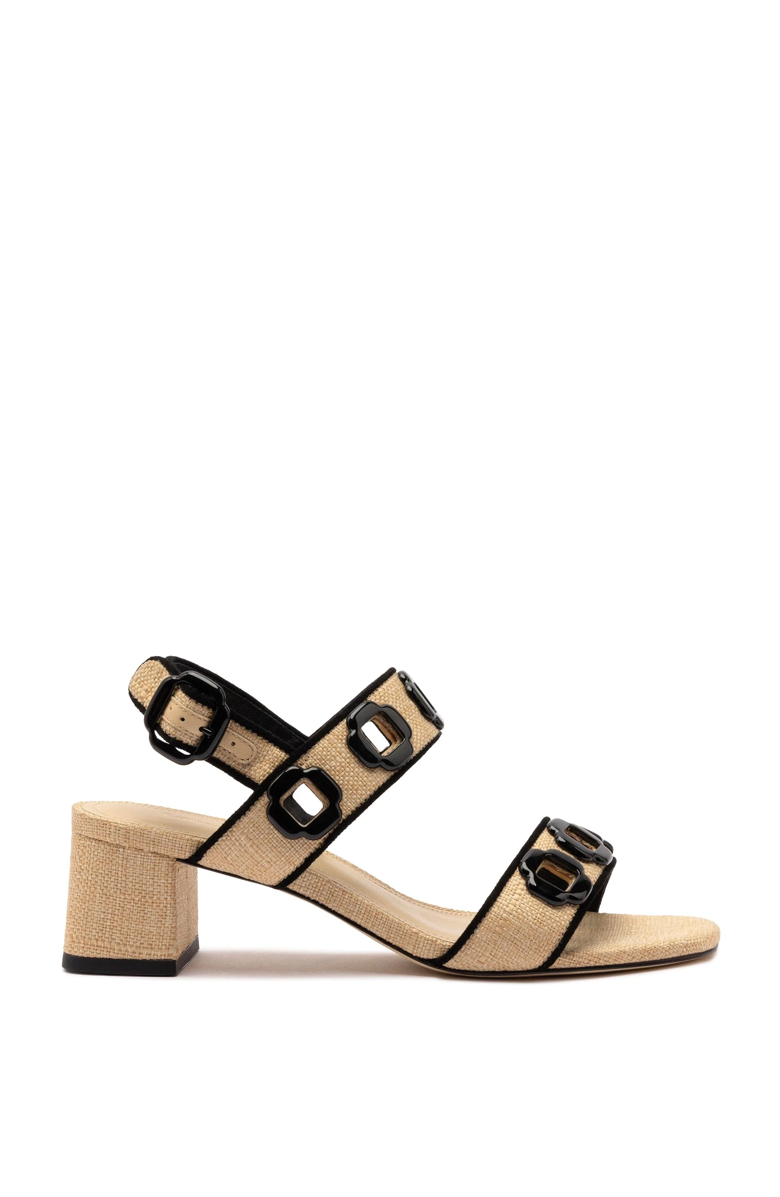 Larroudé Milan Sandal In Beige Raffia and Black Trimming at Nordstrom - 1