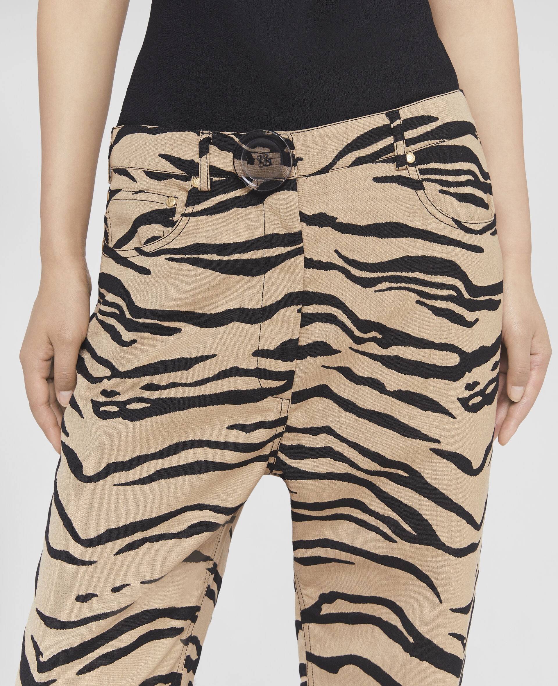 Tiger Print Cropped Jacquard Trousers - 4
