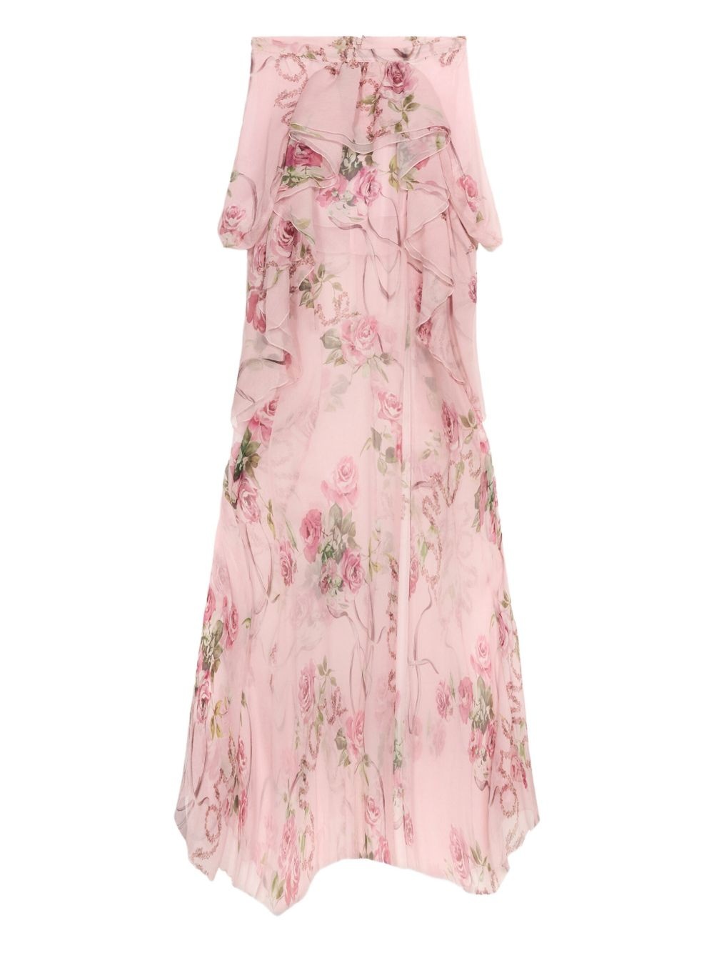 floral-print silk long skirt - 3