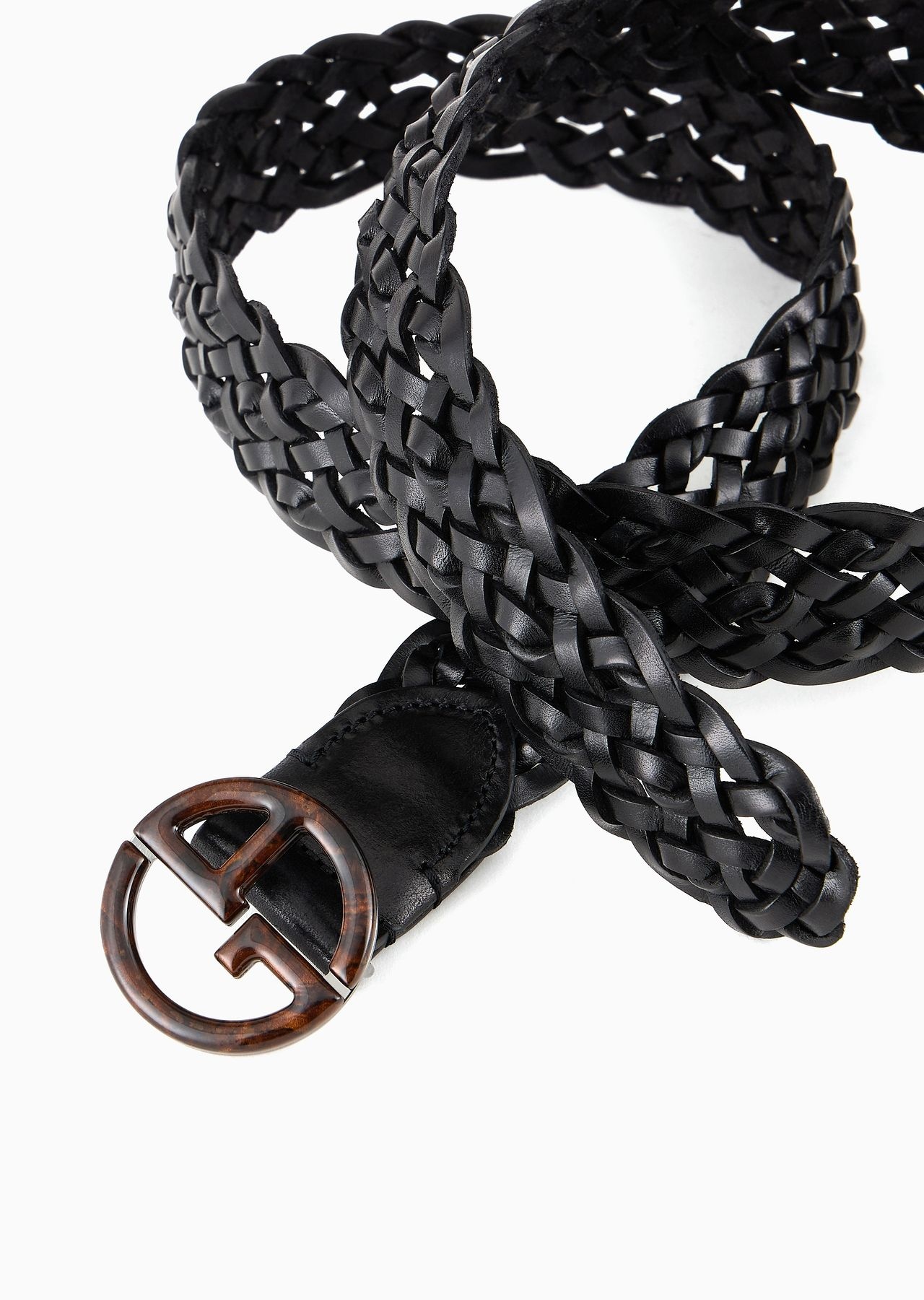 Woven leather belt with GA logo - 2