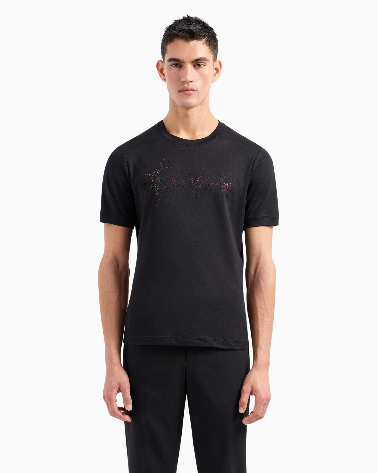 GIORGIO'S CREW-NECK COTTON-JERSEY T-SHIRT WITH CRYSTAL EMBROIDERY - 4