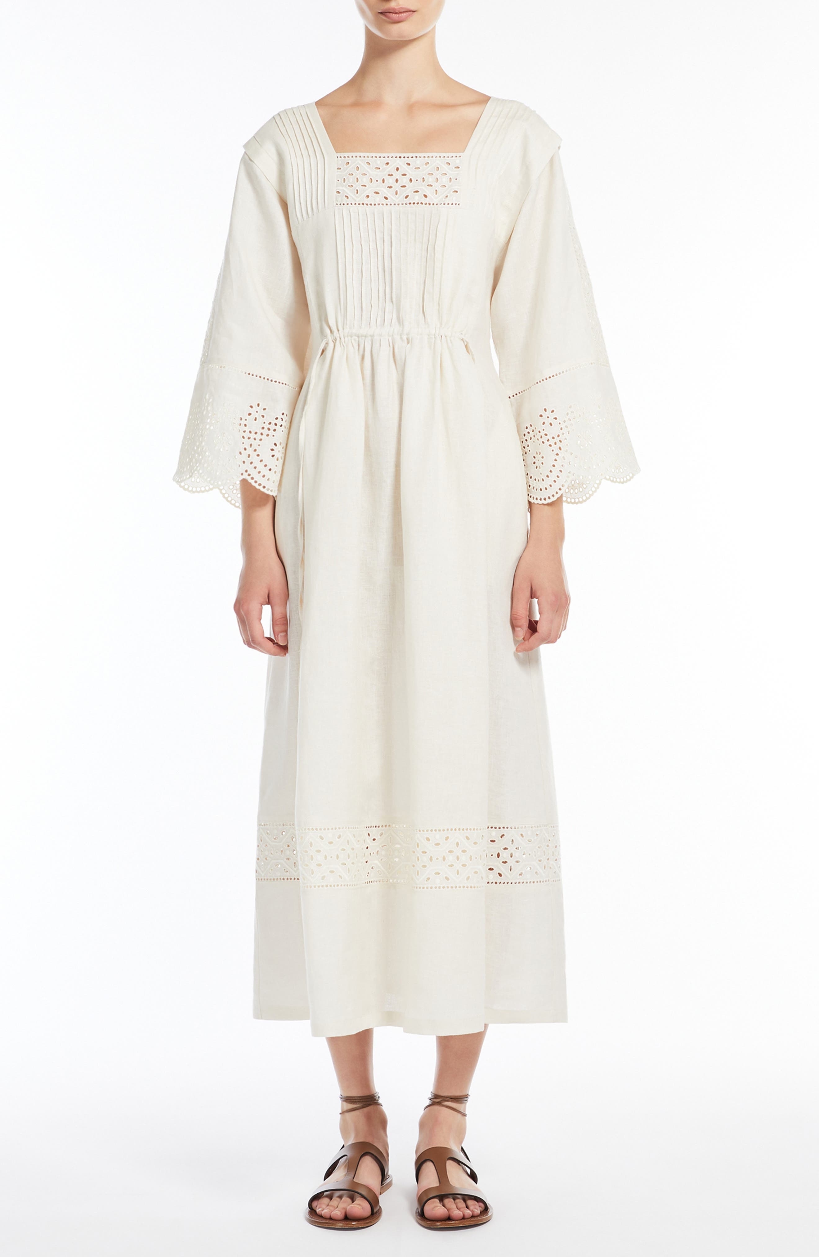 Weekend Max Mara Luglio Eyelet Long Sleeve Maxi Dress in Ecru at Nordstrom - 1