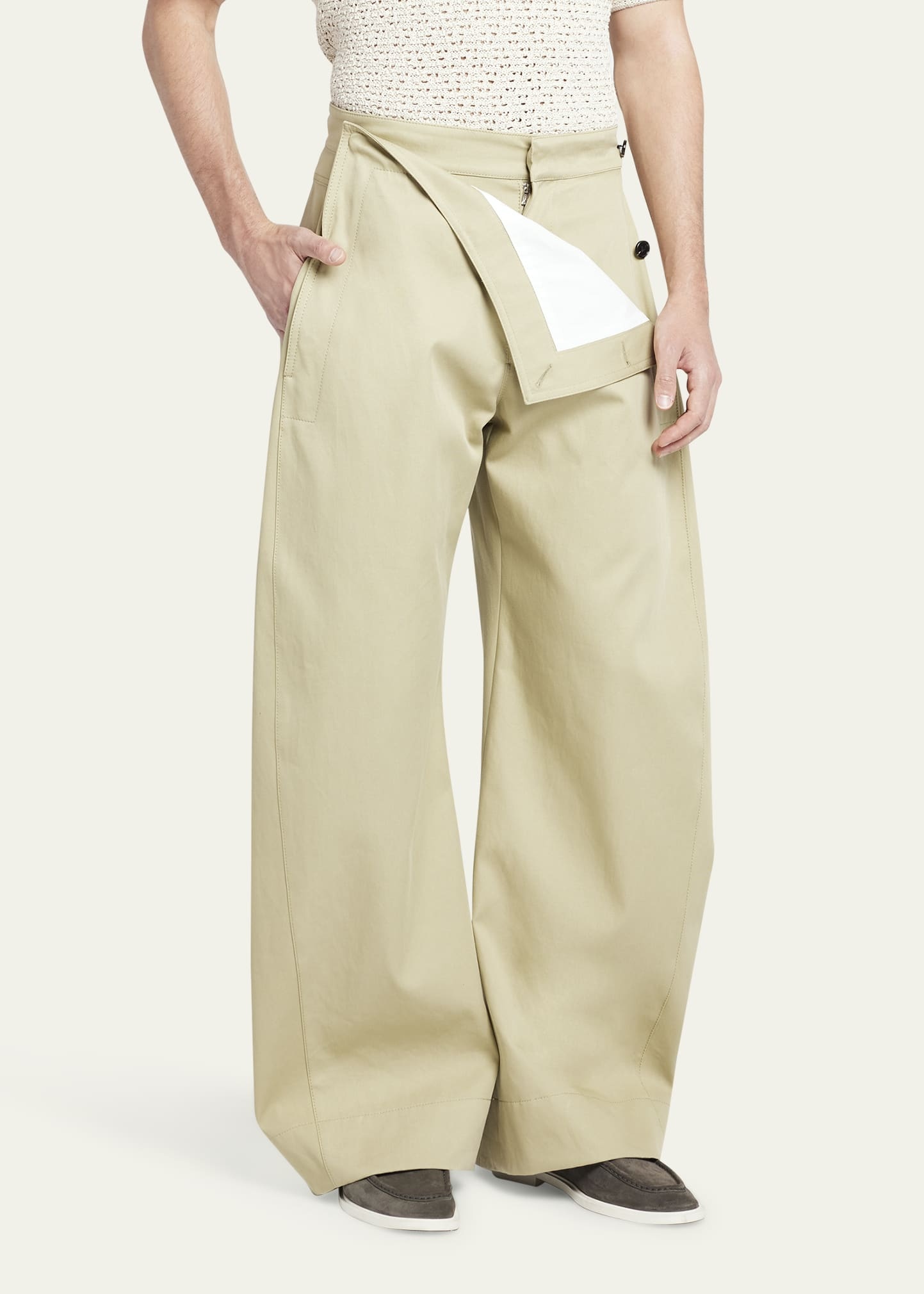 パンツ BOTTEGA VENETA COTTON AND SILK WIDE-LEG PANTS High-rise cotton and silk wide-leg pants in white - Bottega