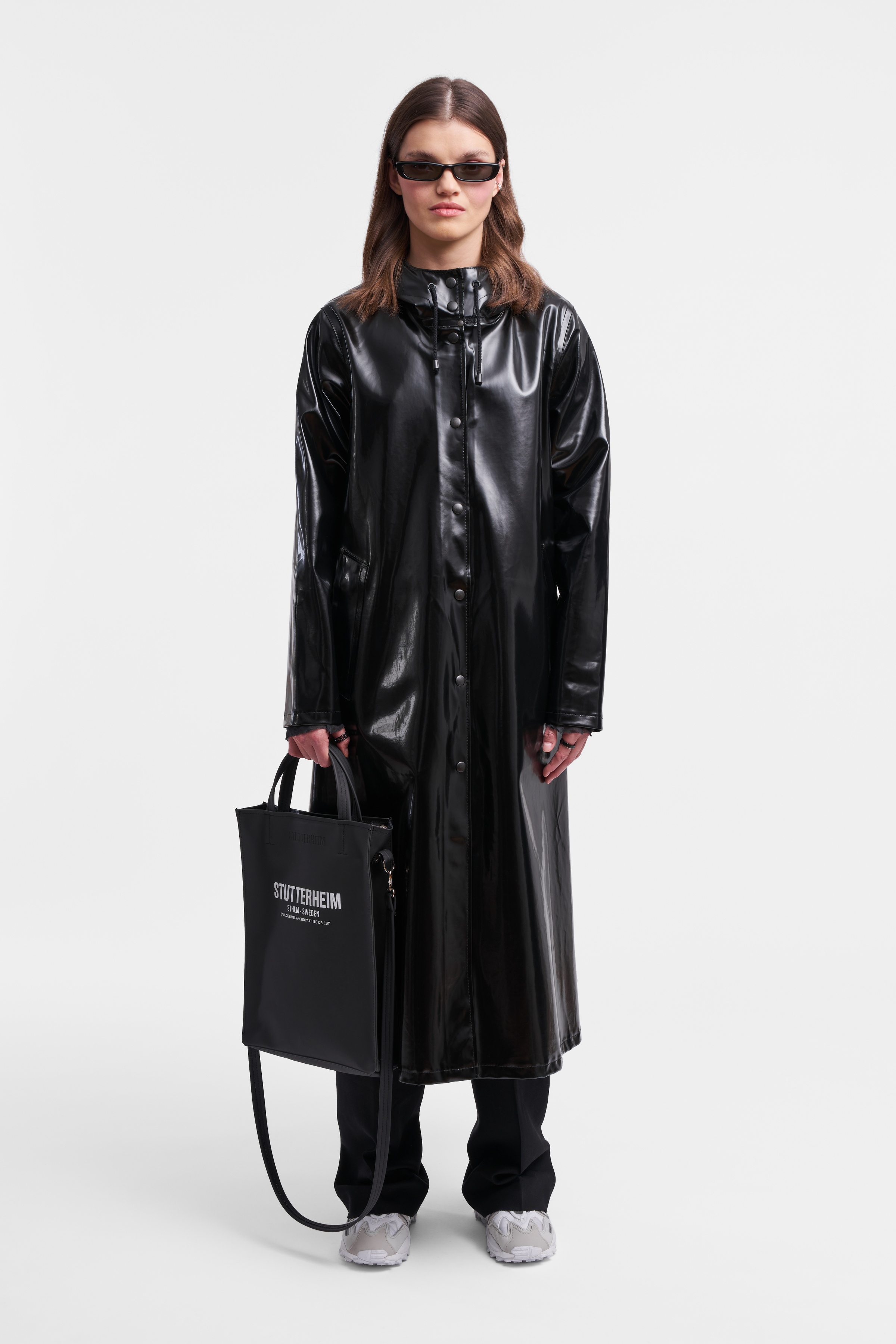 Mosebacke Long Print Opal Raincoat Black - 1