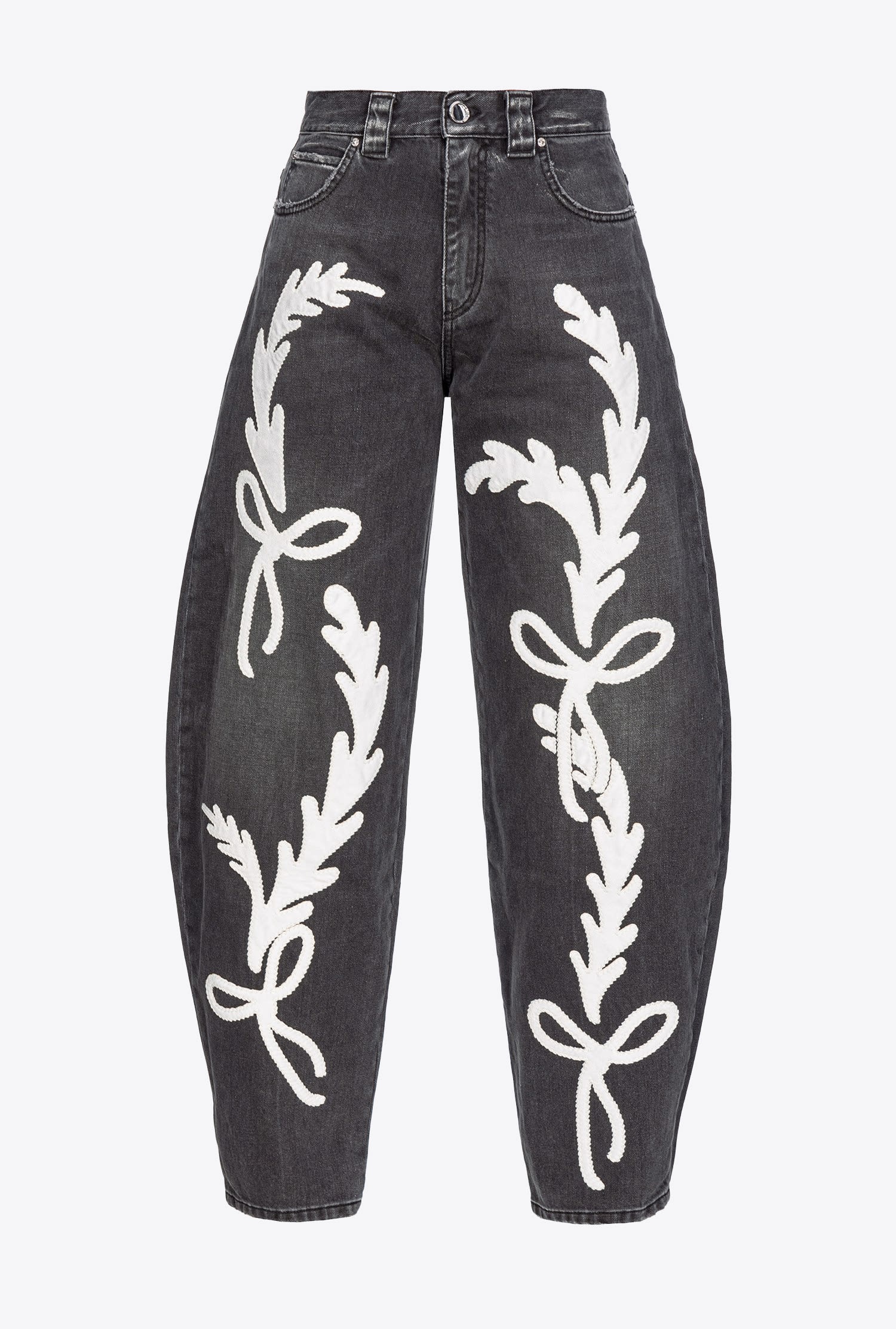 BLACK EGG-FIT JEANS WITH RODEO EMBROIDERY - 1