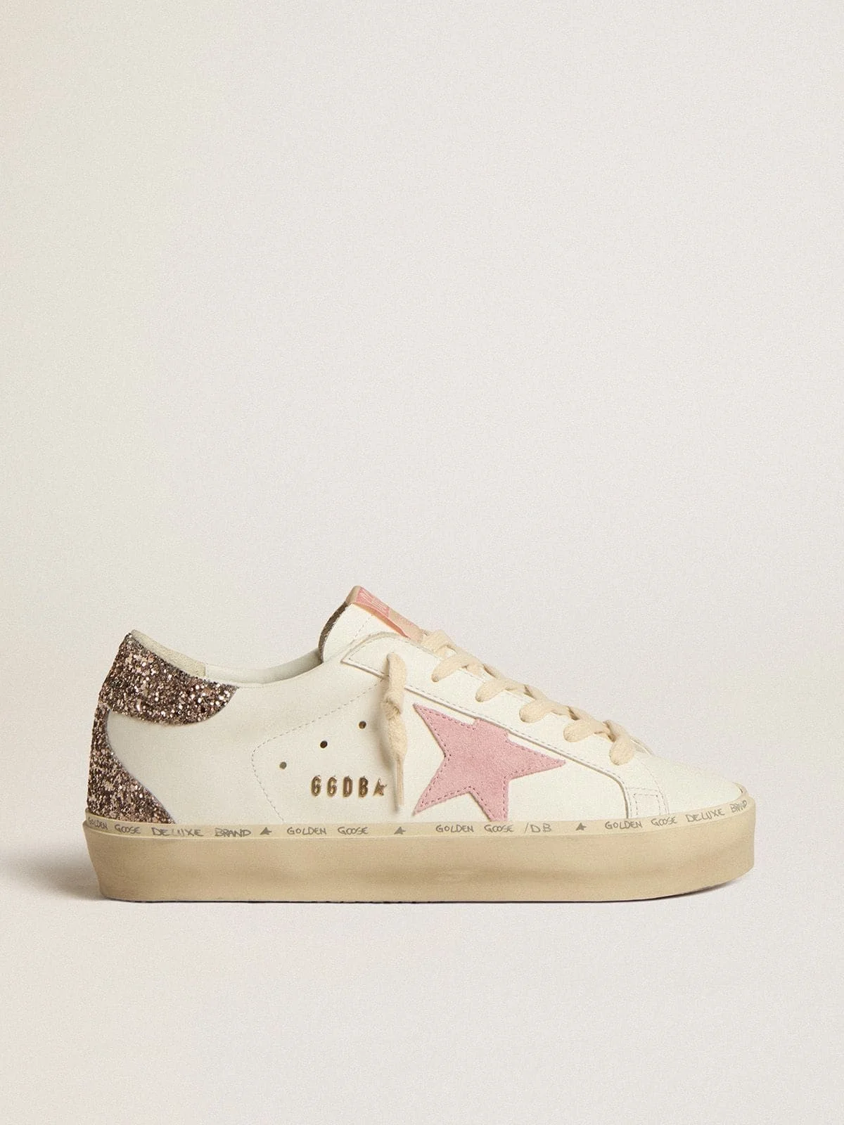 Hi Star in white leather with pink suede star and pink glitter heel tab - 1