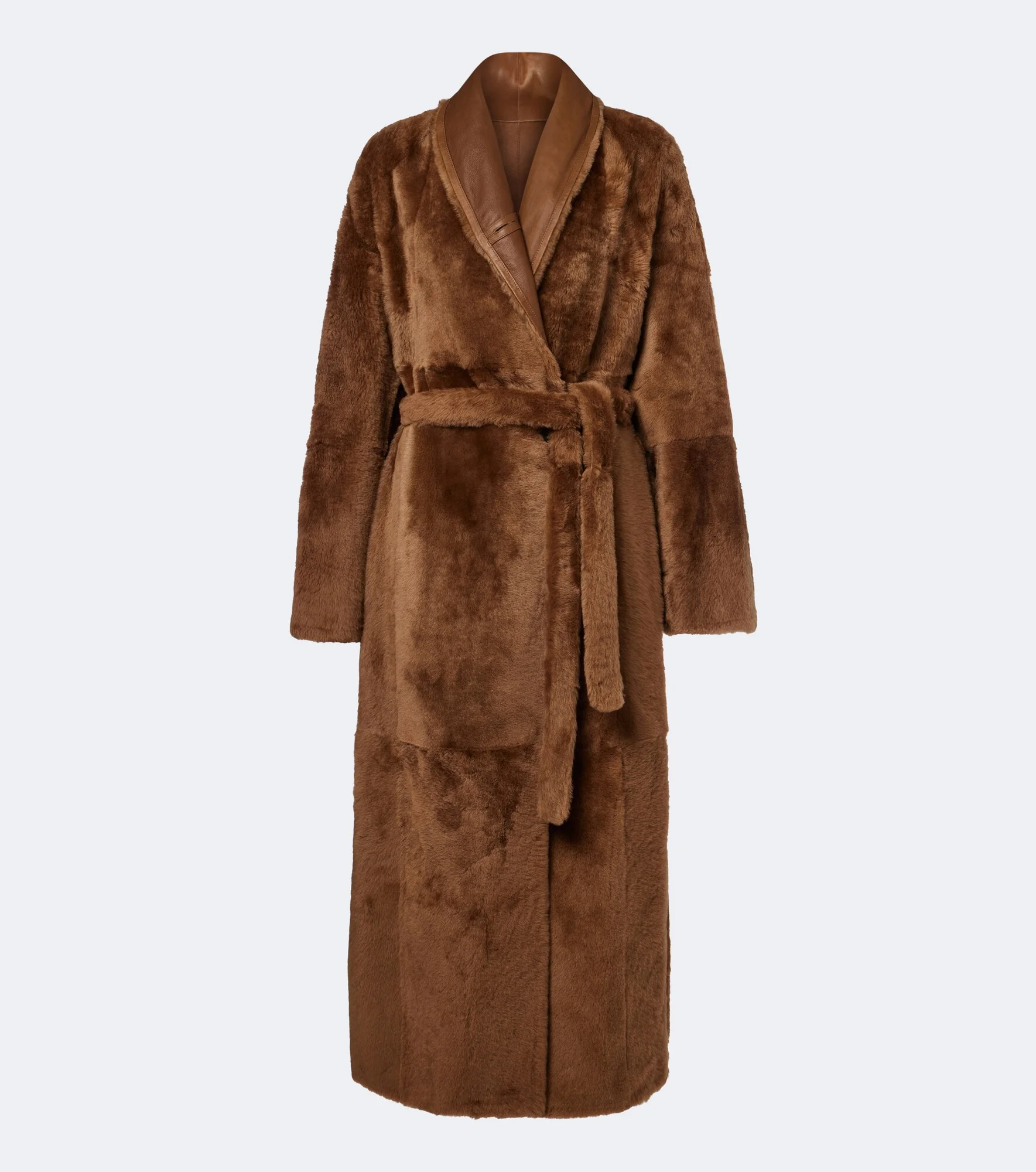 Reversible shearling and leather wrap coat - 1