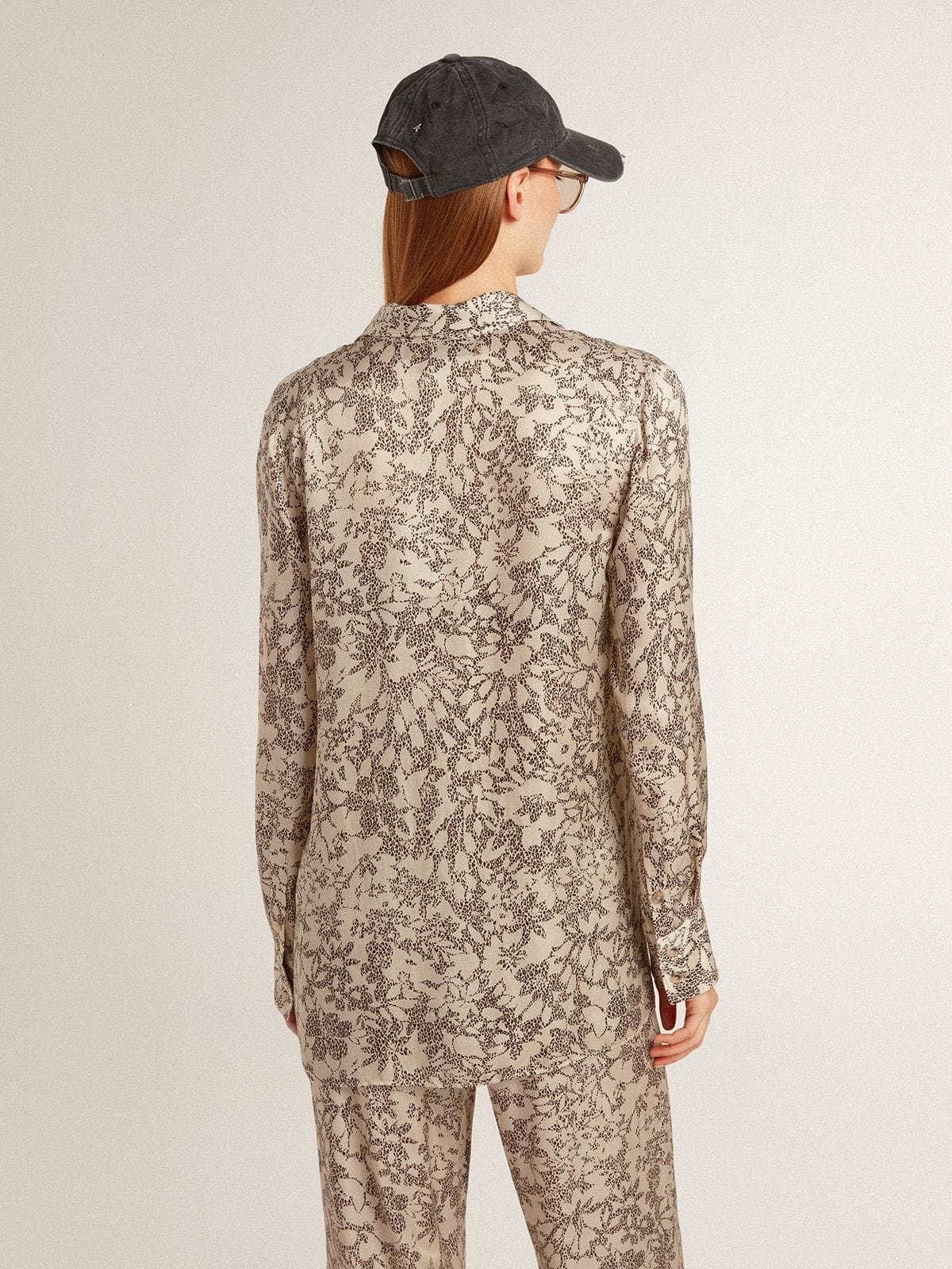 Women's silk blend pajama shirt with a floral print - 4