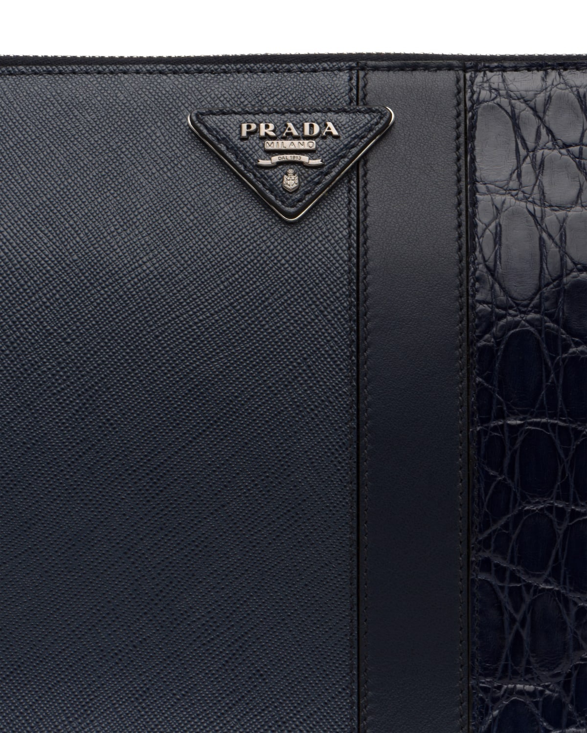 Saffiano and Crocodile Leather Clutch - 6