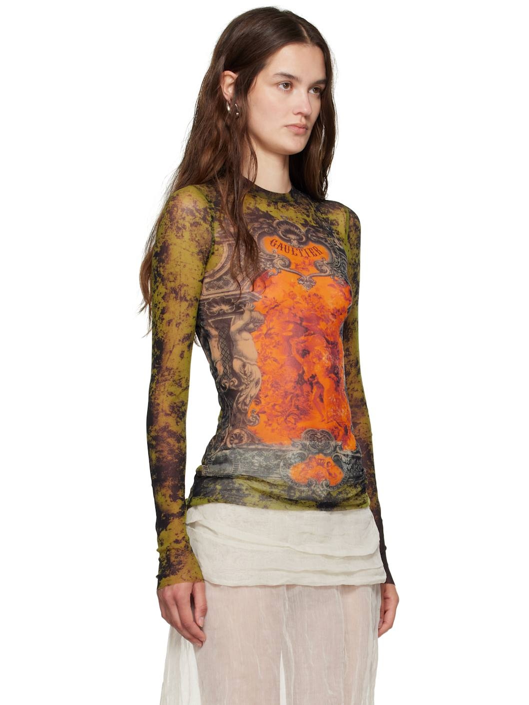 Khaki & Orange 'The Médaillon' Top - 2