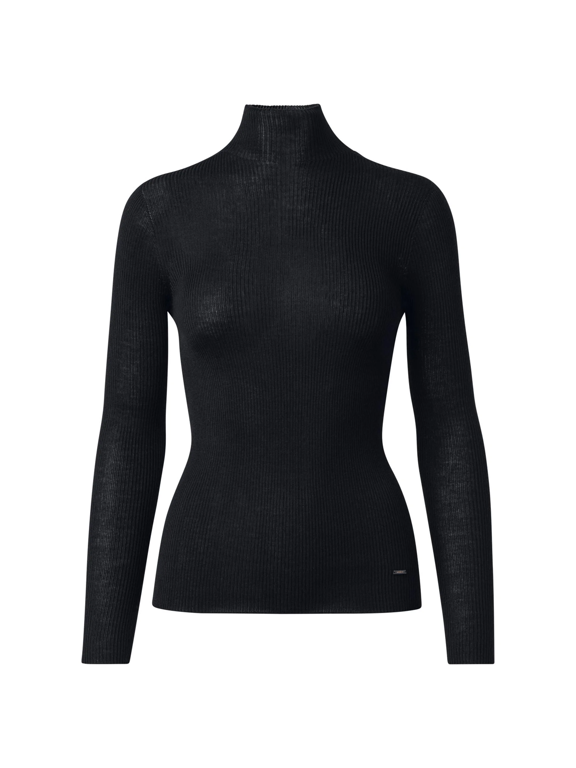 Women's Rib-Knit Cashmere-Silk Turtleneck - Black - 1