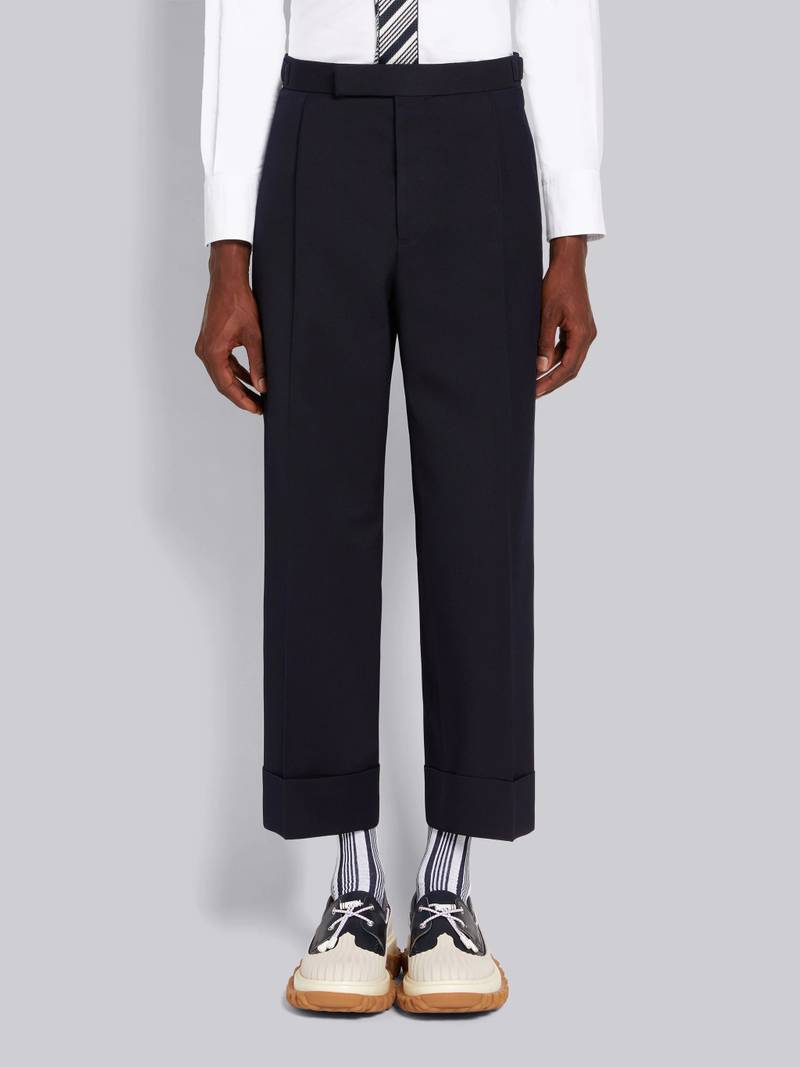Navy Wool Pique Suiting Single Pleat Trouser 1