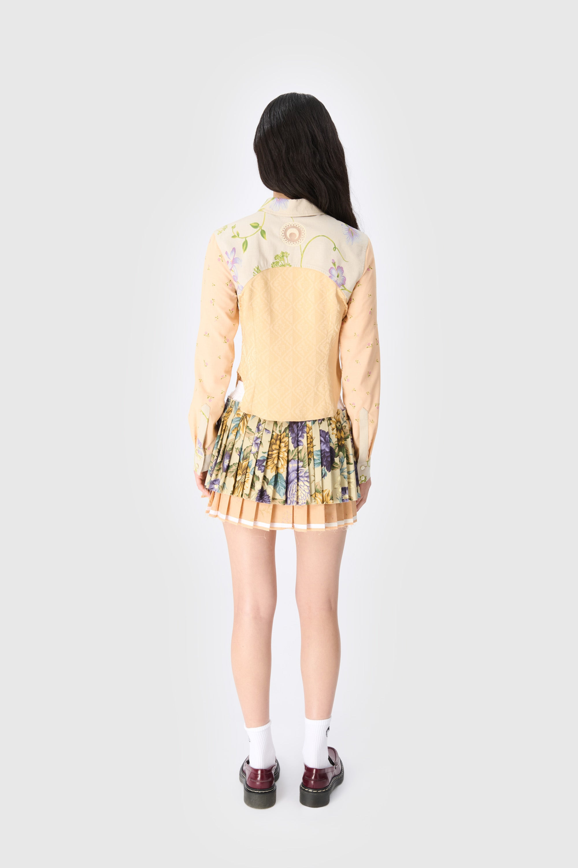 Upcycled Floral Linen Pleated Skirt - 3