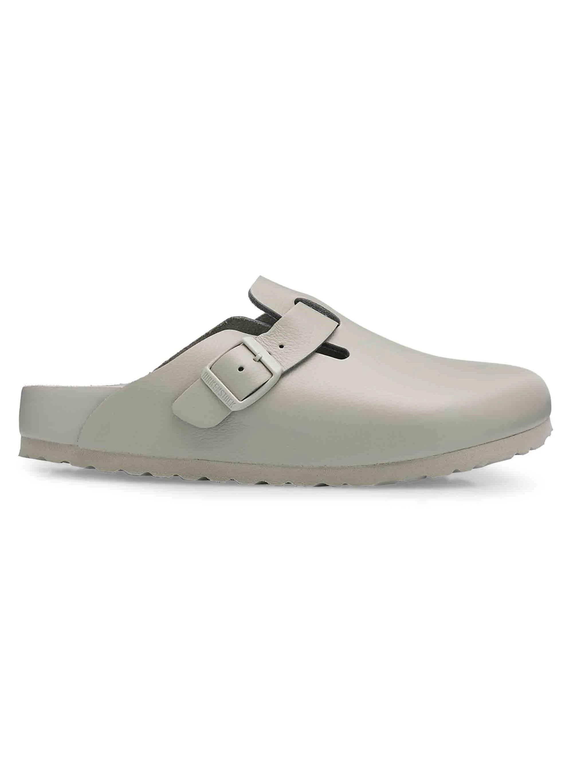 Women's Boston Exquisite Buckle Leather Clogs - Grey - 1