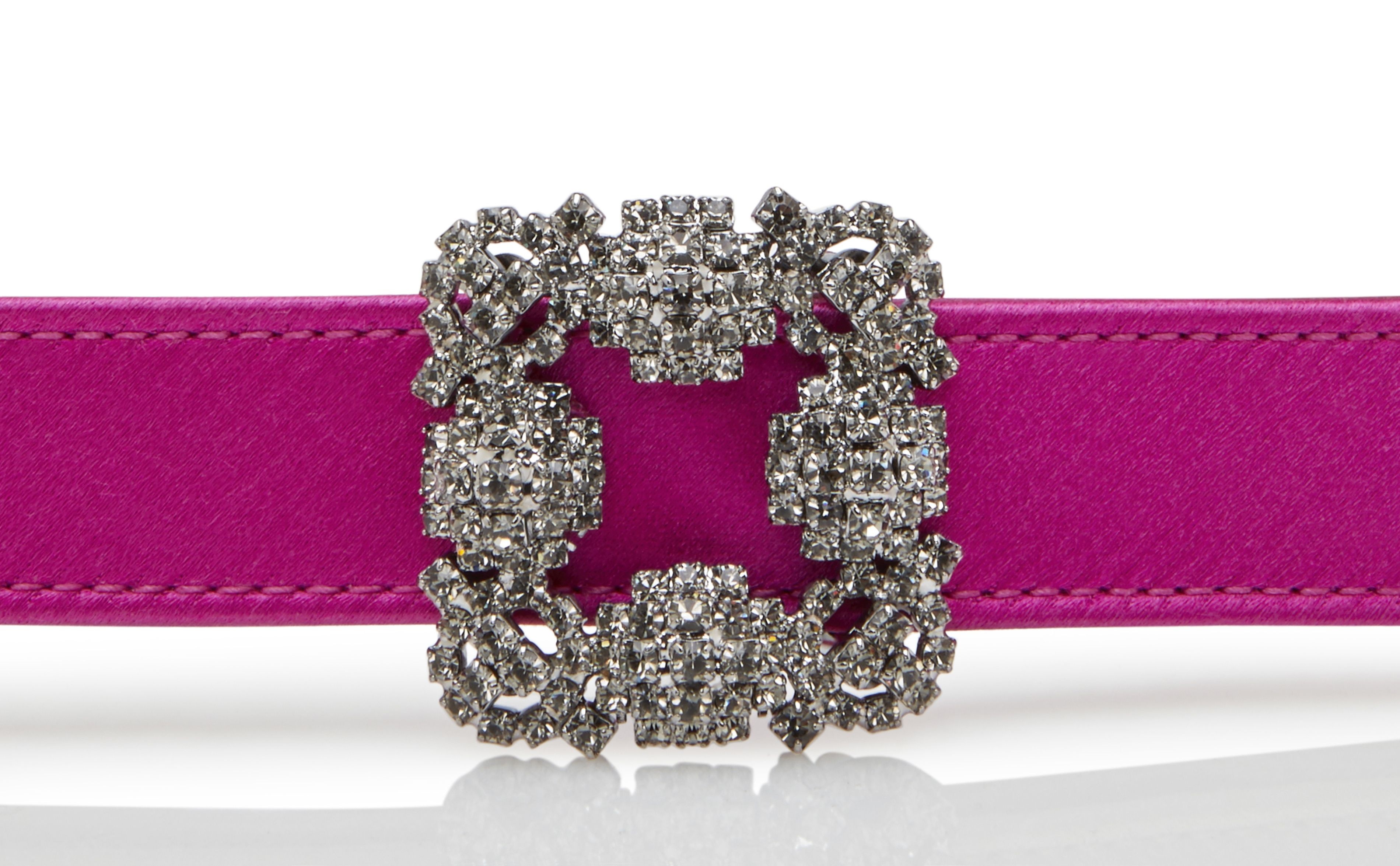 Fuchsia Satin Crystal Buckled Belt - 4