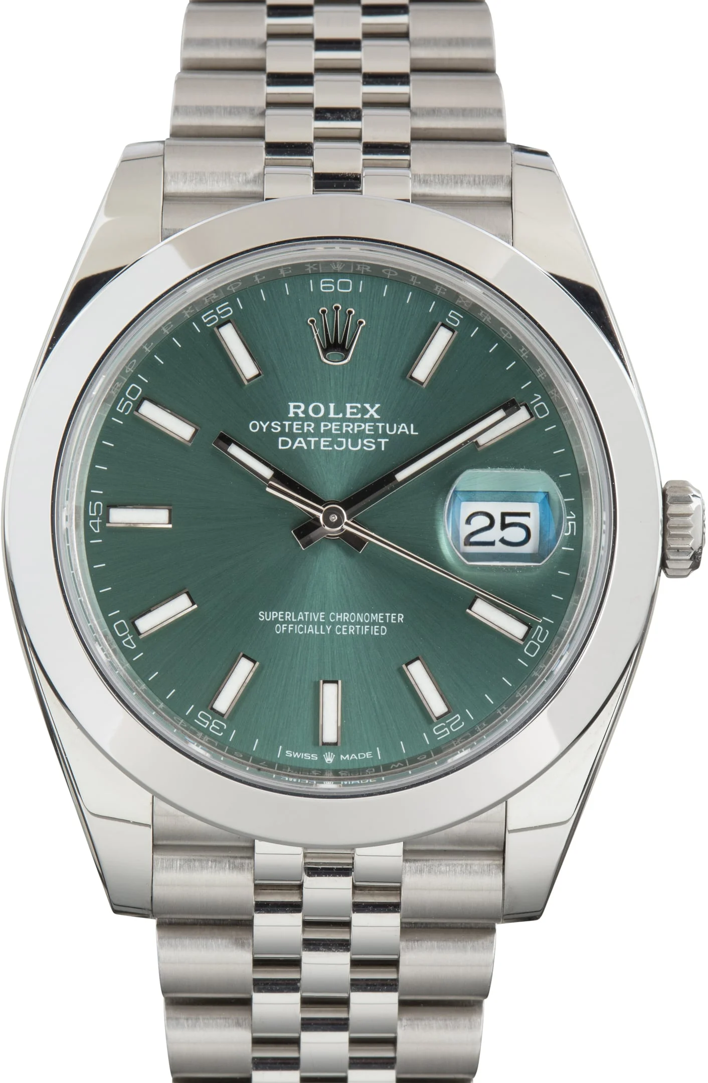 Used Rolex Datejust 41 Mint Green Dial Ref 126300 Jubilee Band - 1