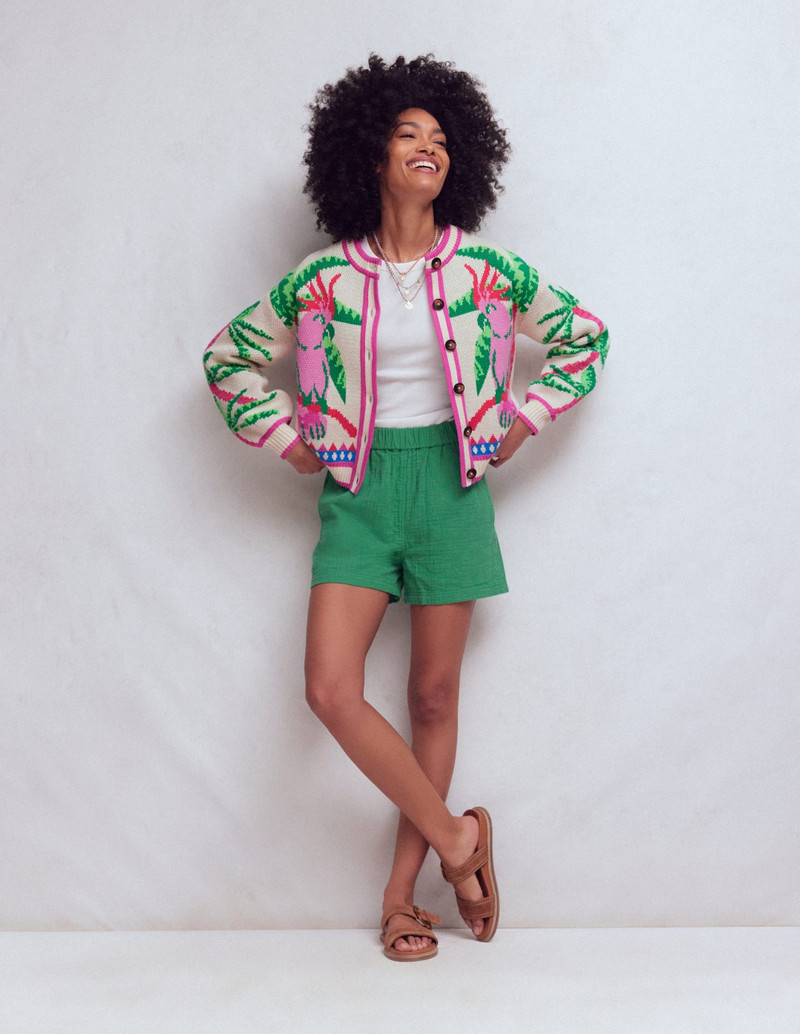 Abi Jacquard Cardigan-Warm Ivory, Palm Tree Birds 4