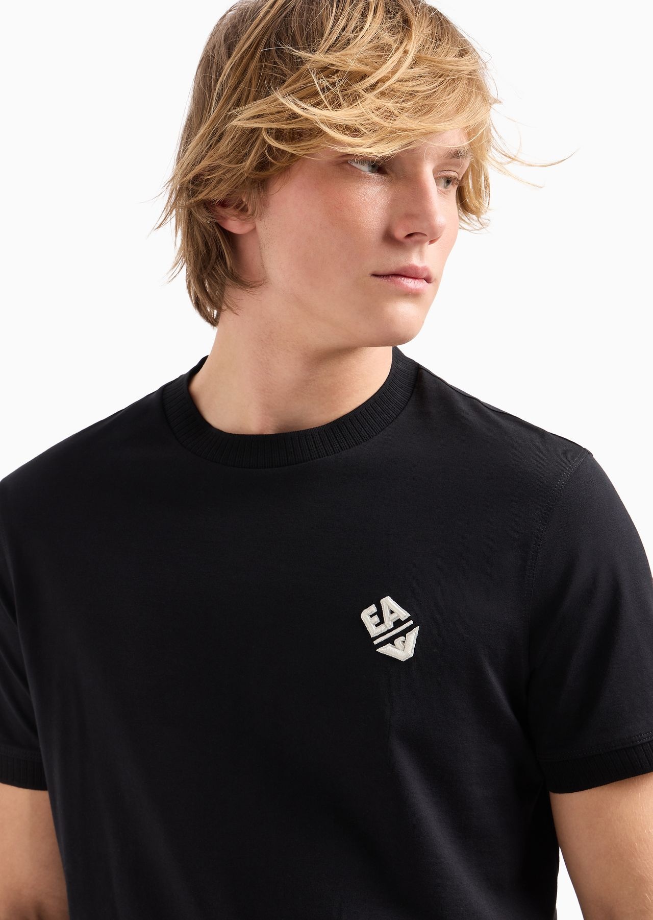 Lightweight jersey T-shirt with logo embroidery and ribbed trim - 5