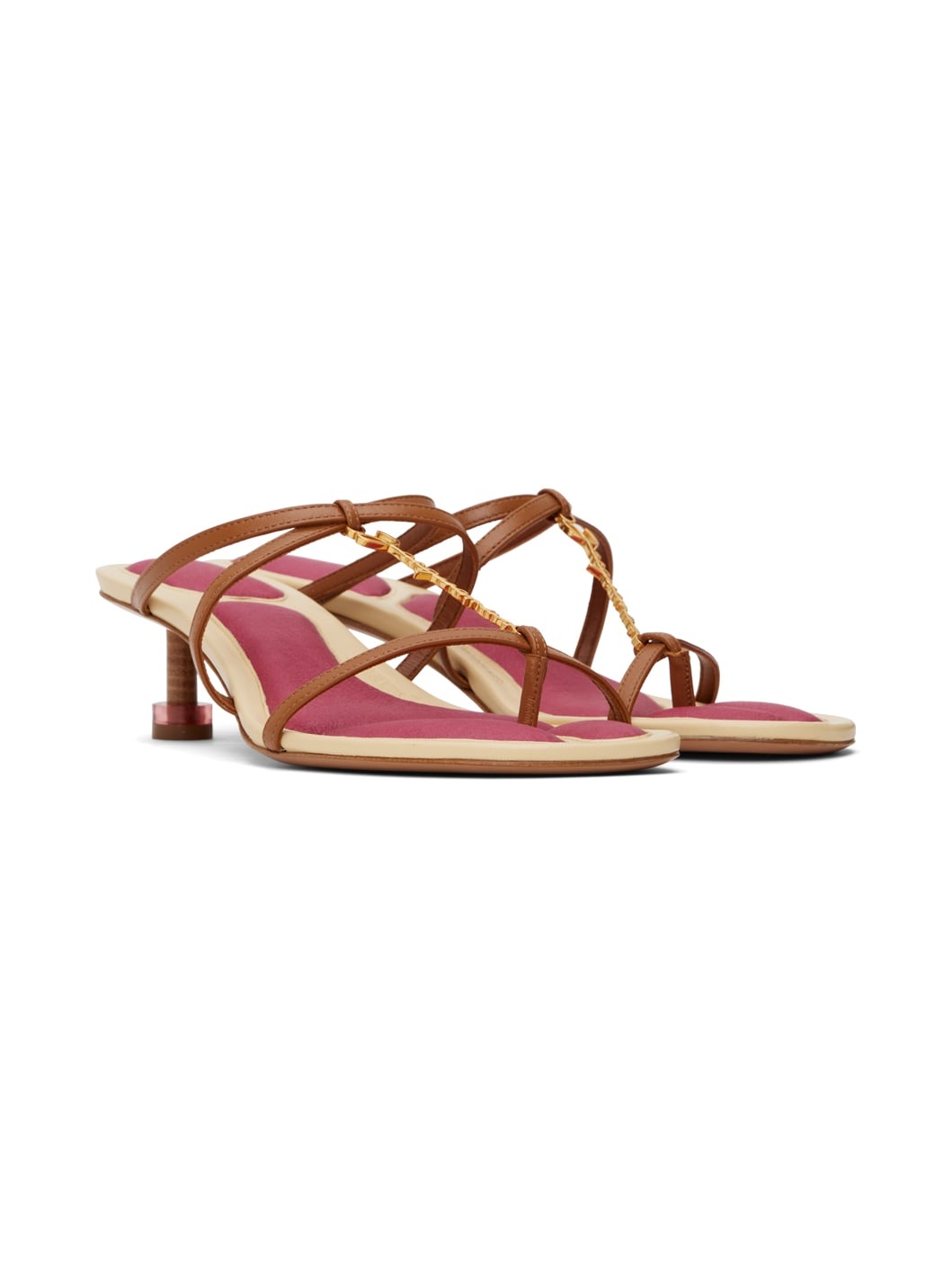 Brown & Pink Le Raphia 'Les Sandales Basses Pralu' Heeled Sandals - 4