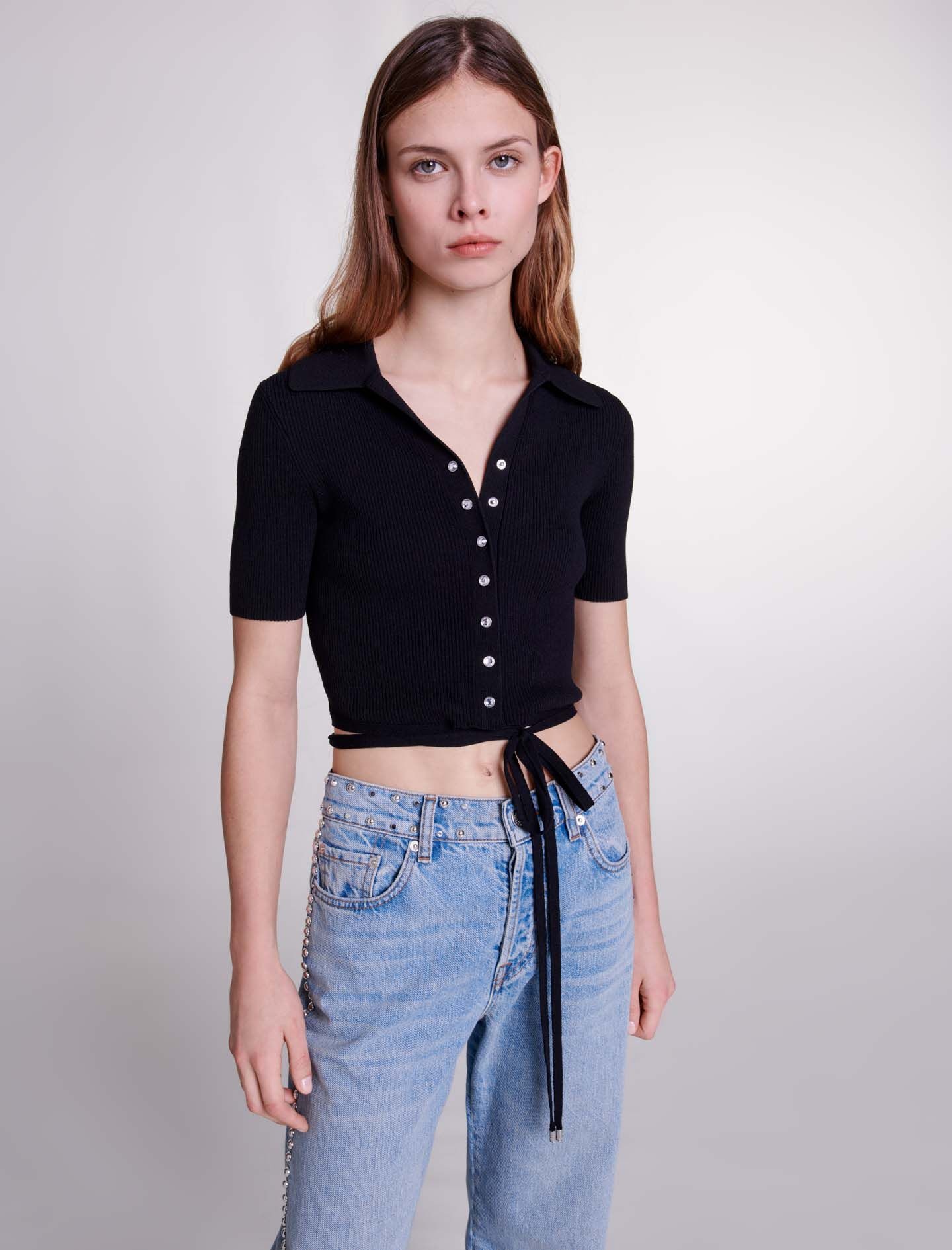 Knit crop top with ties - 6