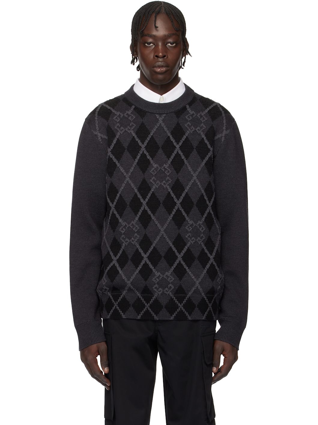 Black Monogram 72 Argyle Sweater - 1