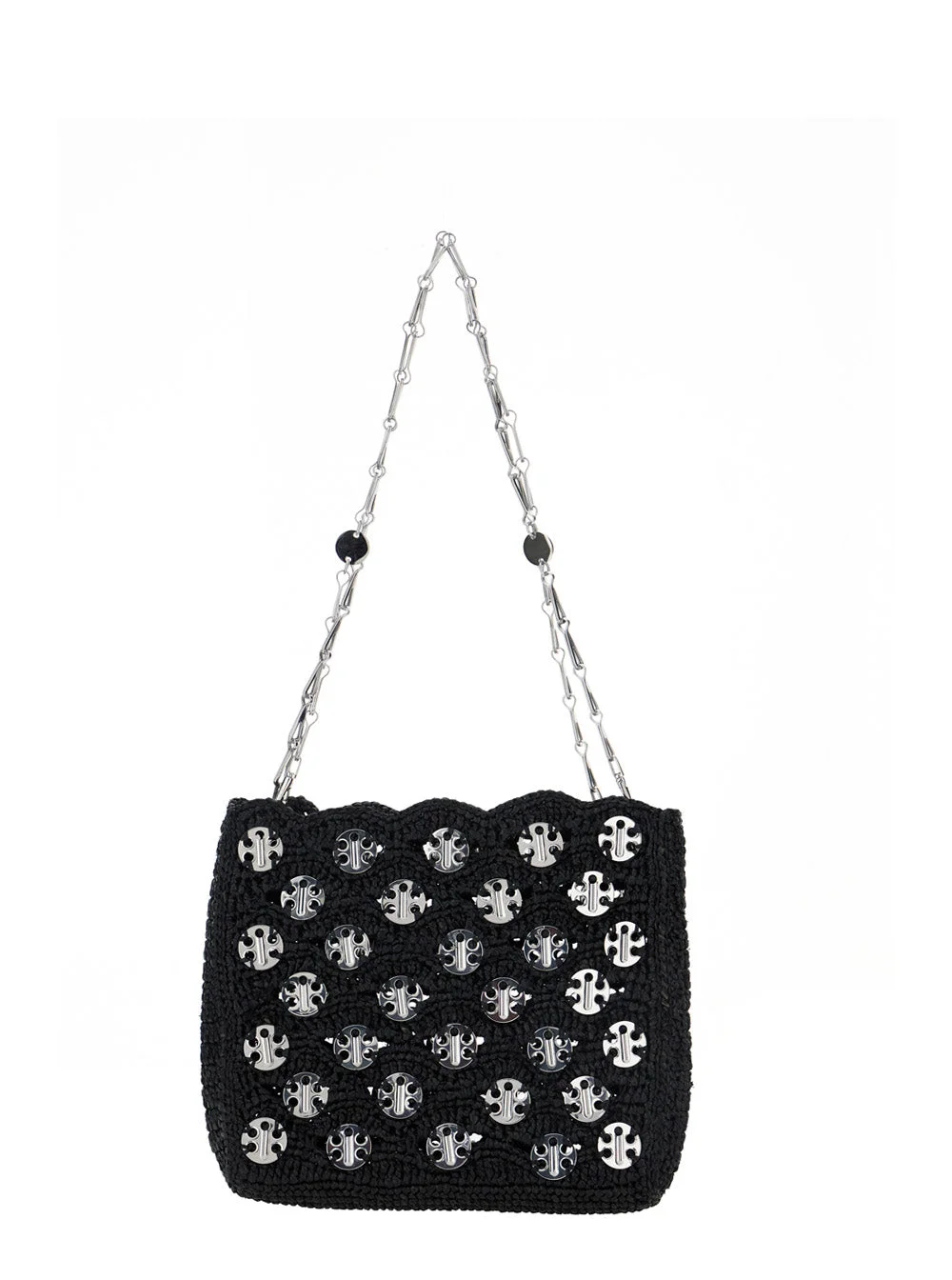 Rabanne Women 'Iconic 1969' Black Shoulder Bag With Embedded Metallic Discs In Raphia Woman - 1