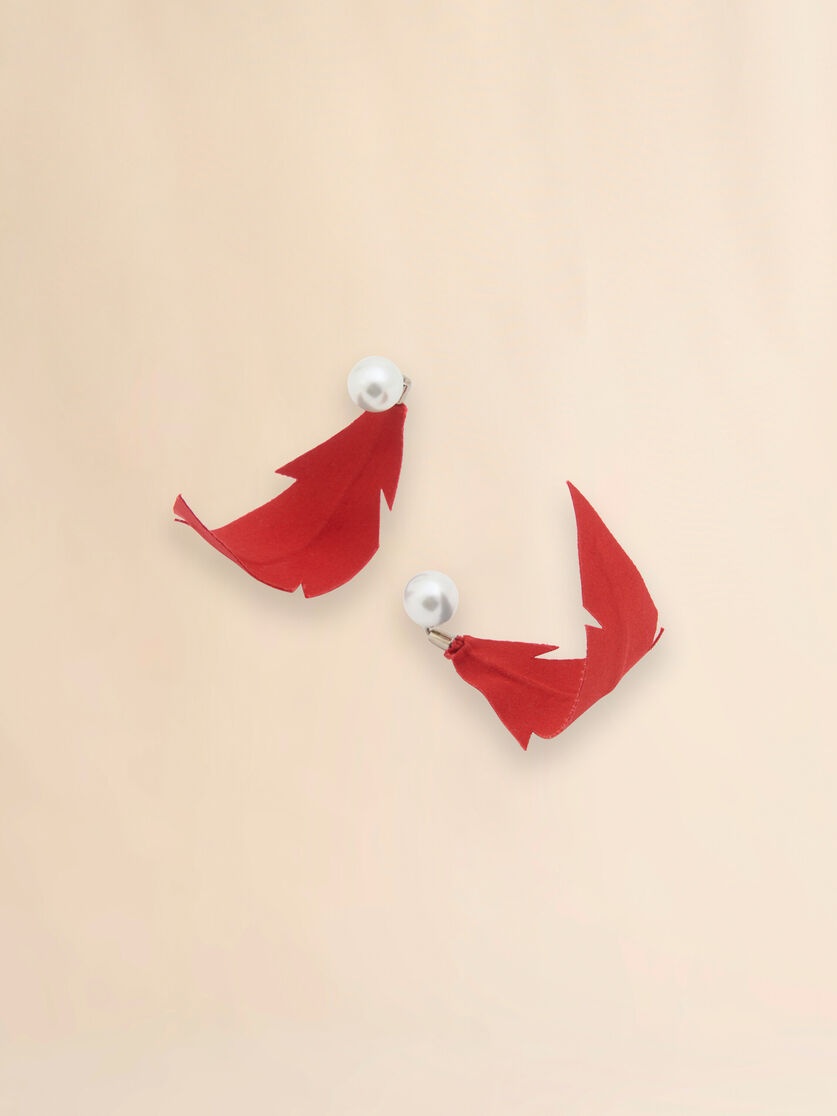 RED FABRIC FEATHER EARRINGS - 4