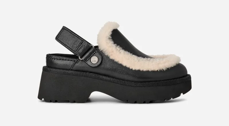 ® Women's Esmee Leather Clog Sheepskin Shoes in Black - 1