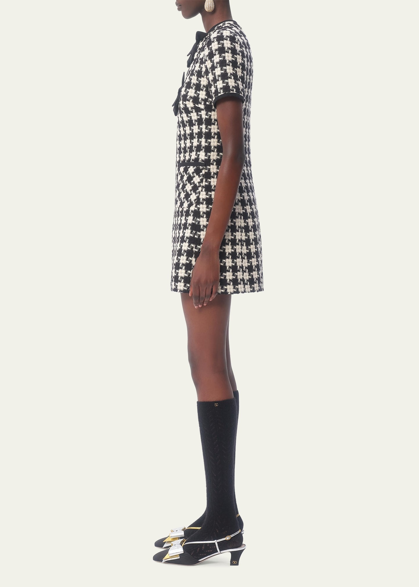 Tweed Houndstooth Bow Mini Dress - 4