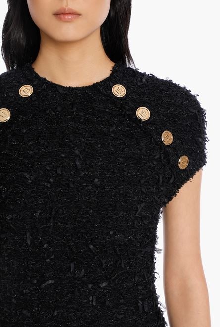 Short black tweed dress with fringe - 6