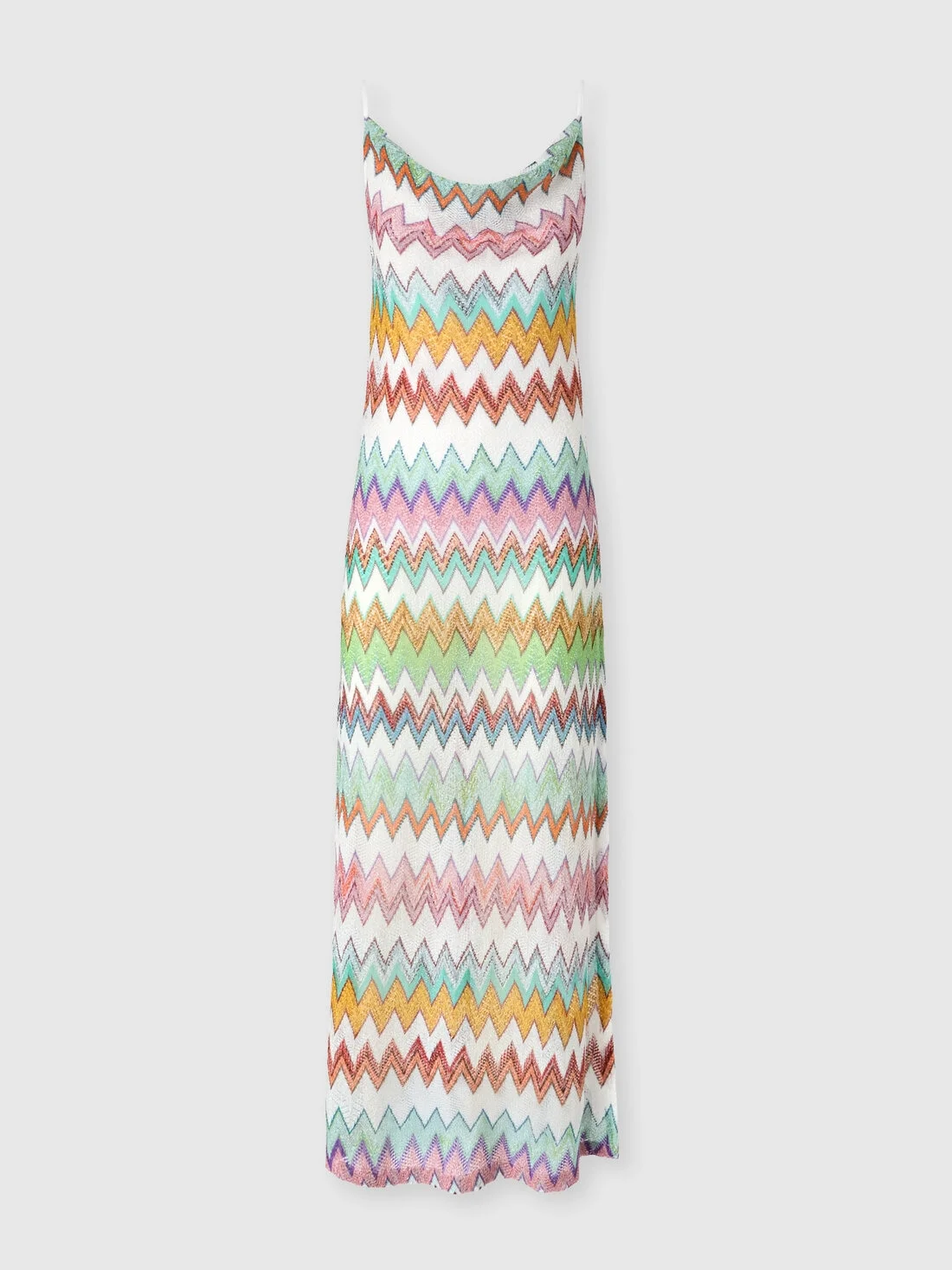 Long cover-up in lamé viscose with macro zigzag pattern and slits - 1