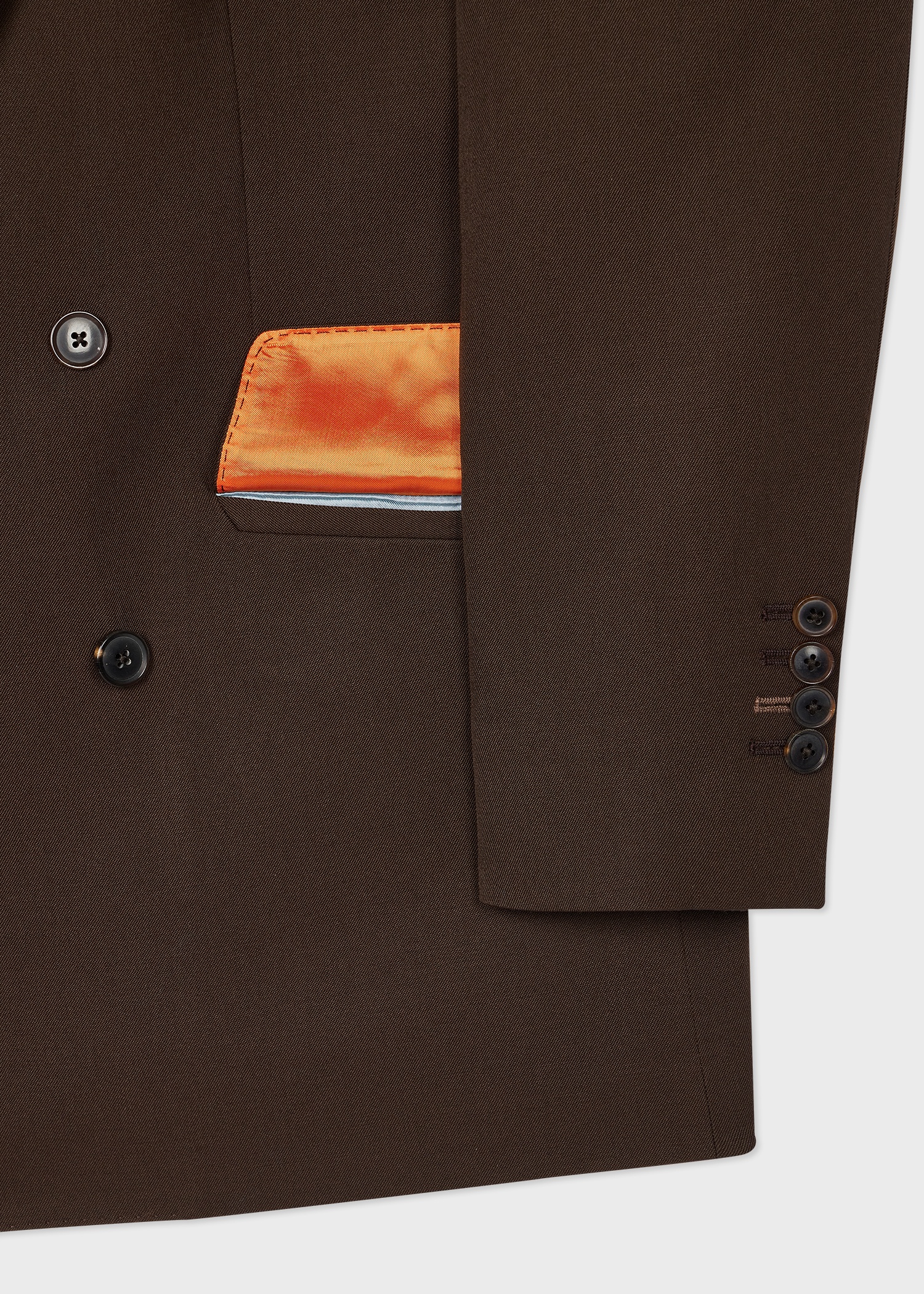 Brown Wool Gabardine Double-Breasted Blazer - 3