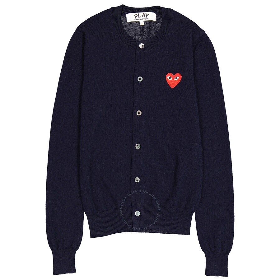 Comme Des Garcons Play Ladies Navy Long Sleeve Logo Cardigan - 4