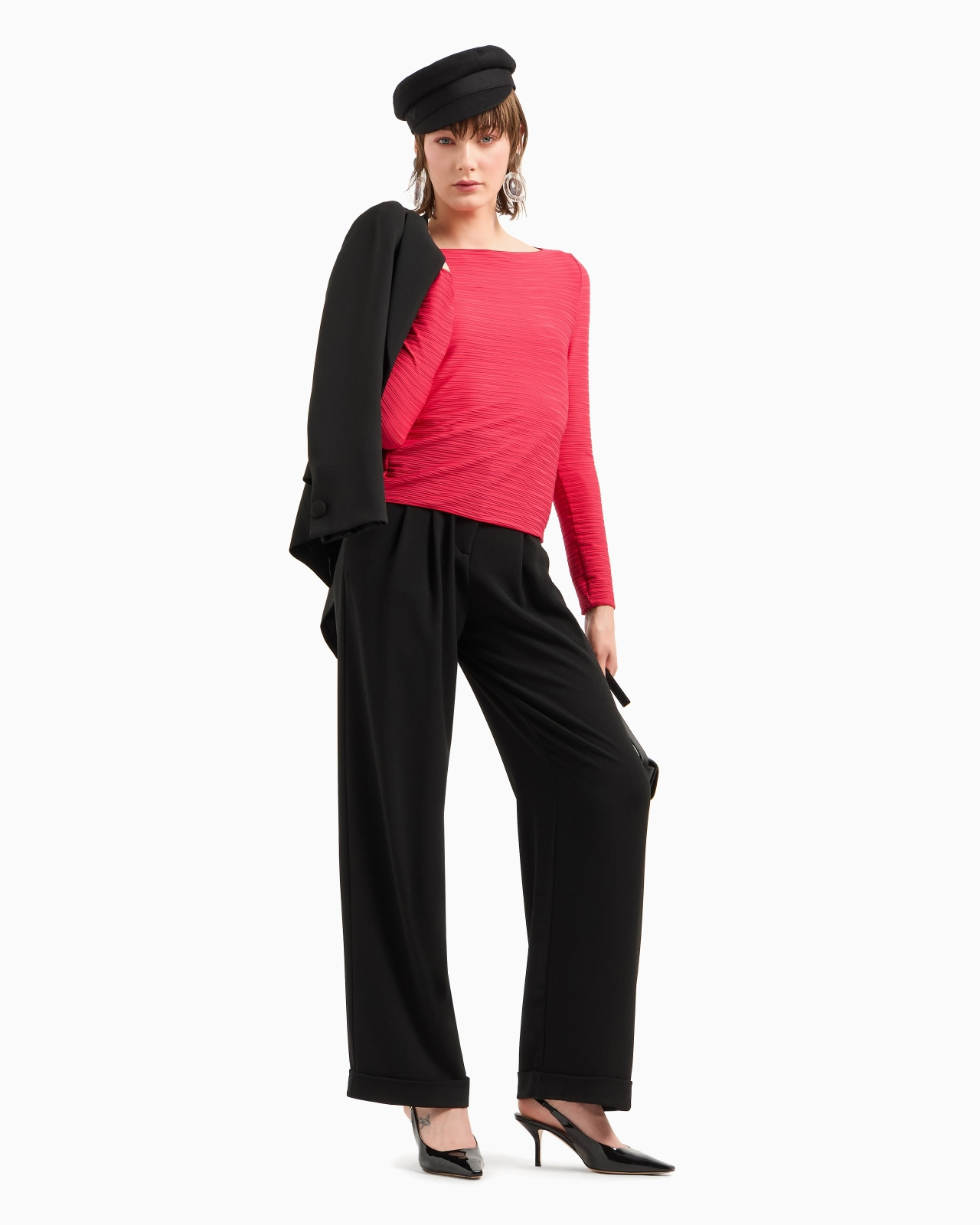 Stretch jacquard nylon jersey boat-neck jumper - 3
