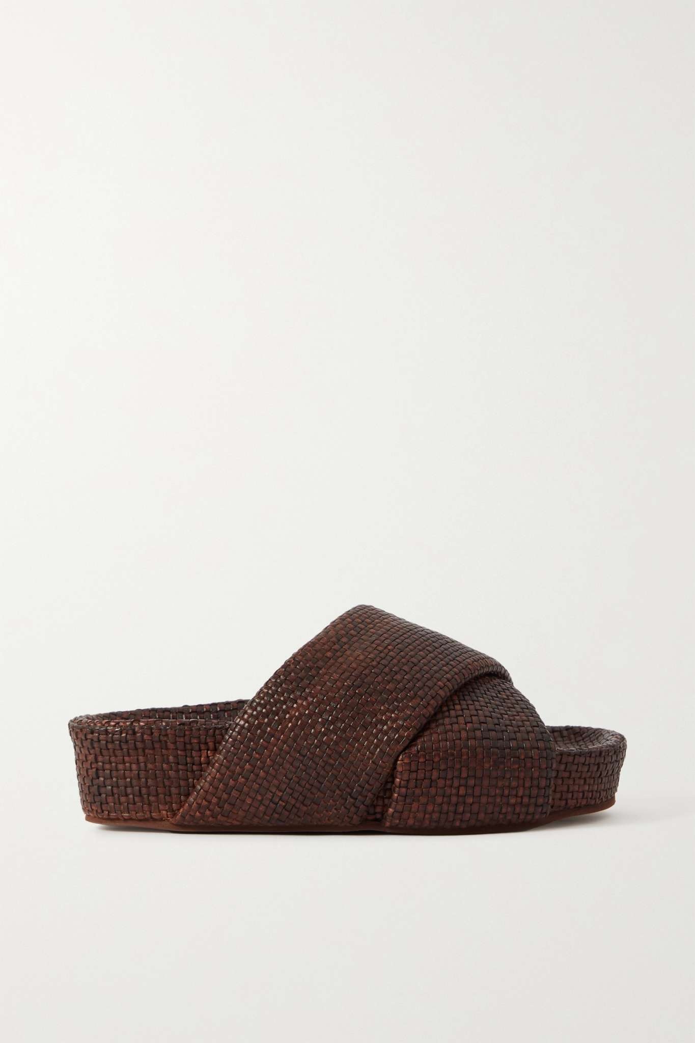 Woven leather platform slides - 1