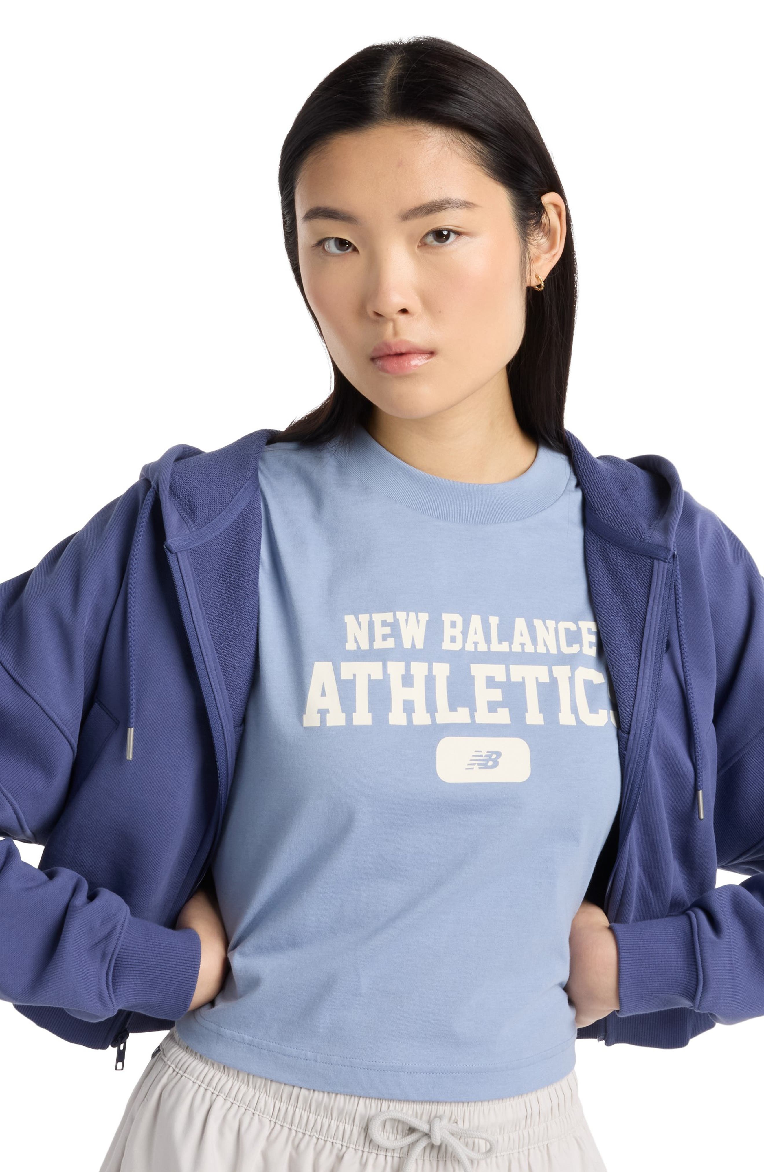 New Balance Heritage Relaxed Crop Logo Graphic T-Shirt in Dusk Shower at Nordstrom - 8