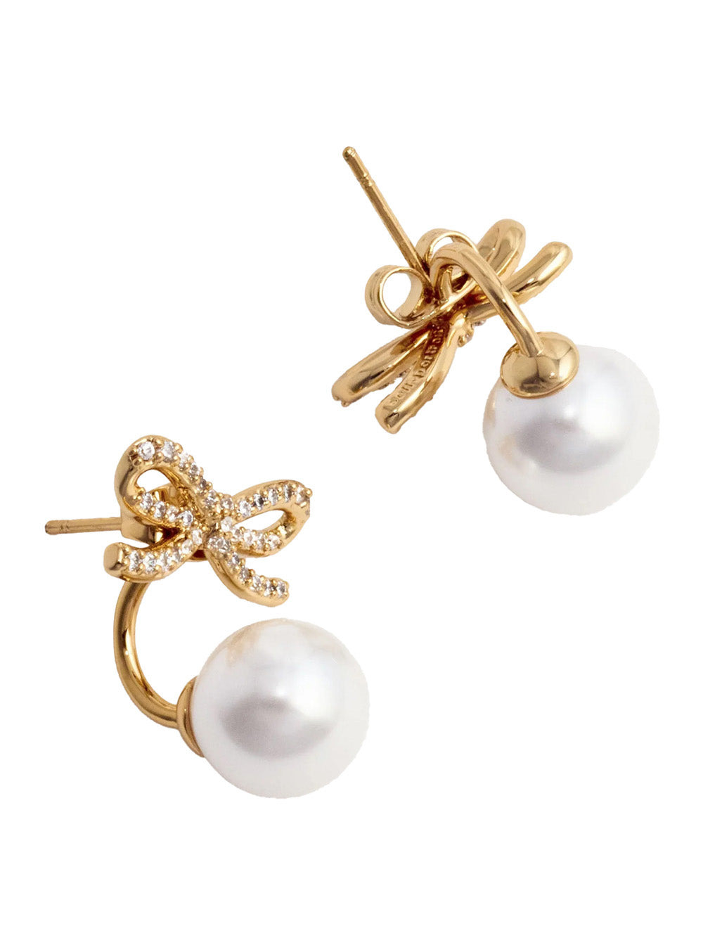 Self-Portrait Women Metallic Earings With Pearl And Bow In Copper Blend Woman - 2