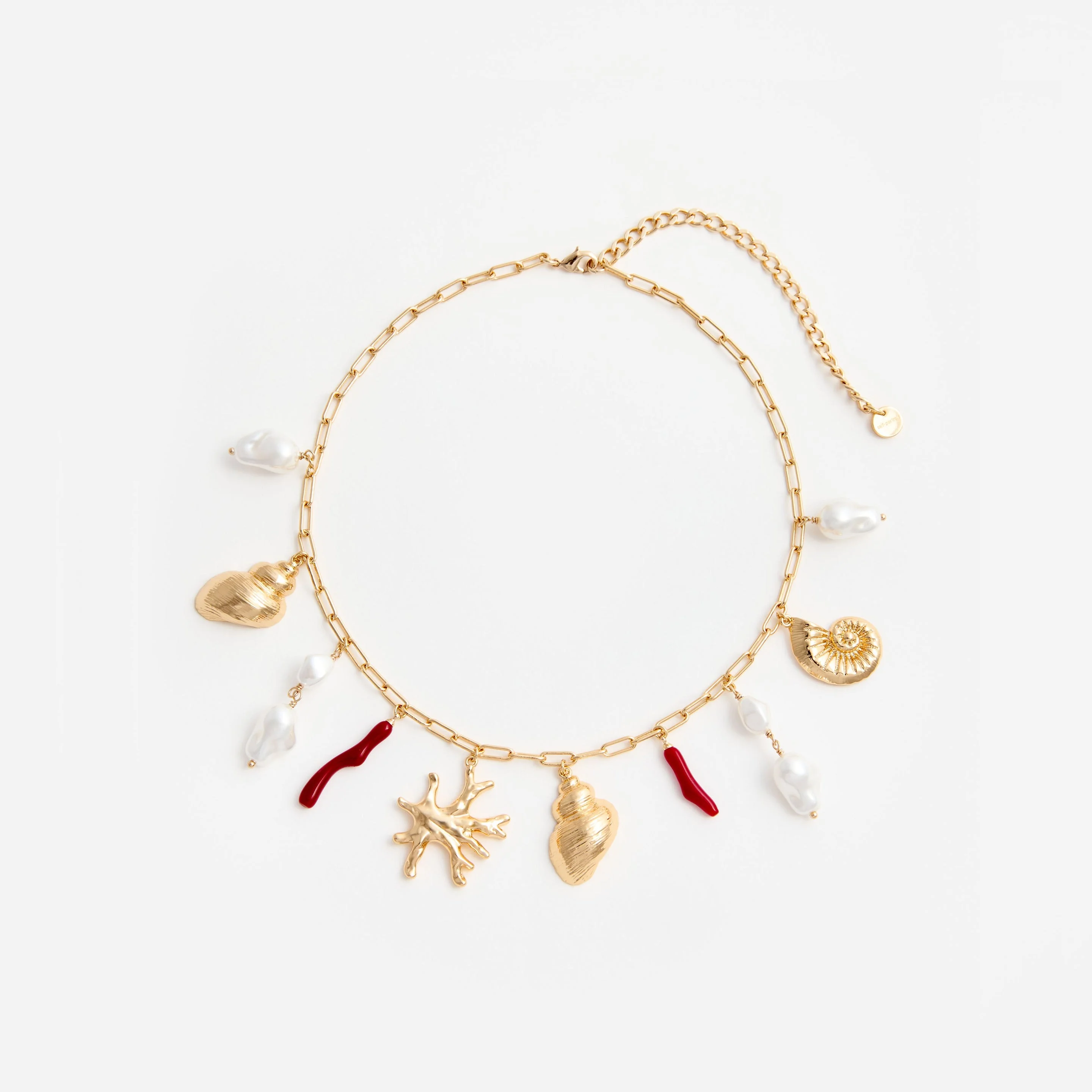 Gold Coral Pearl Charm Necklace - 1