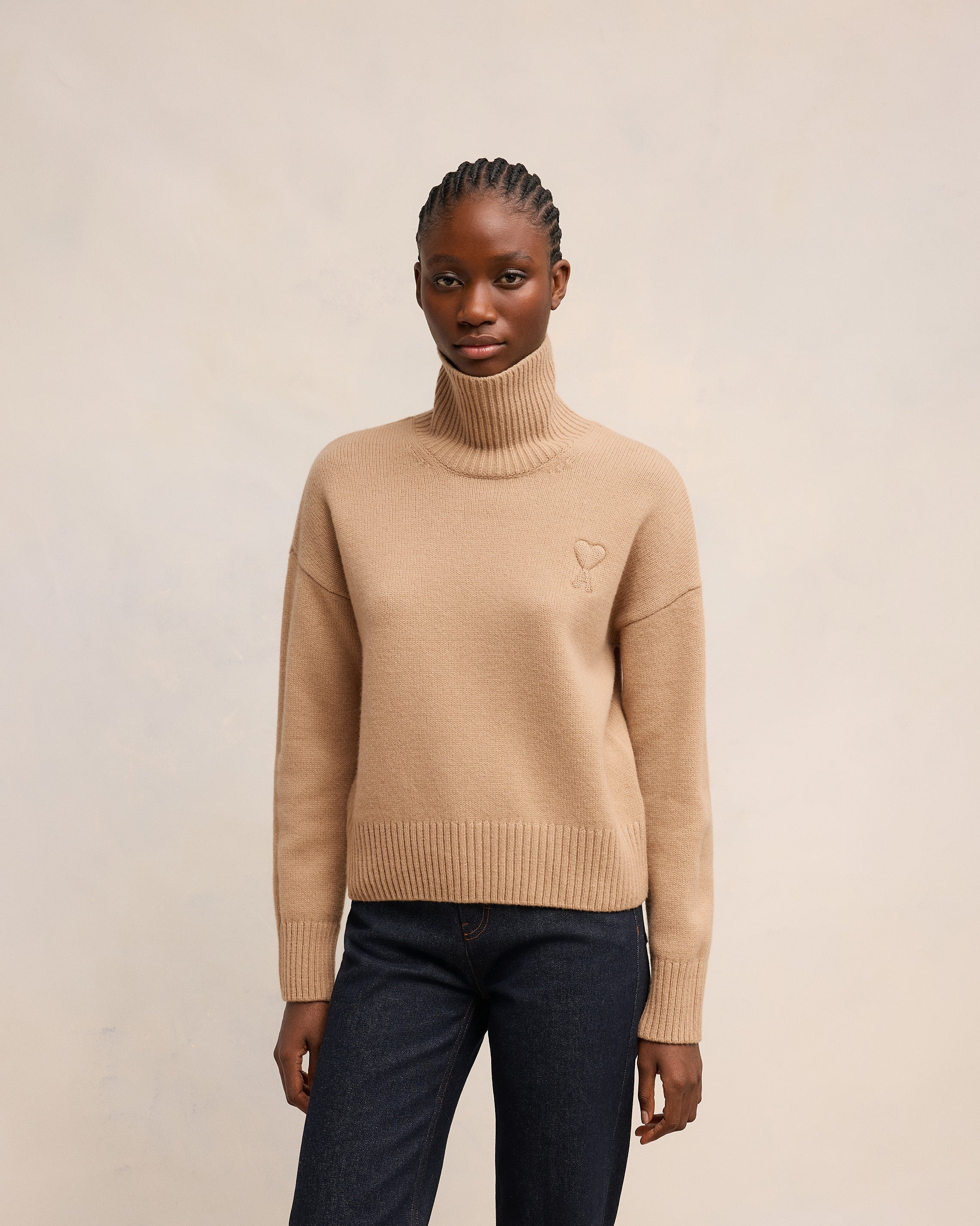 EMBOSSED AMI DE COEUR FUNNEL NECK SWEATER - 3
