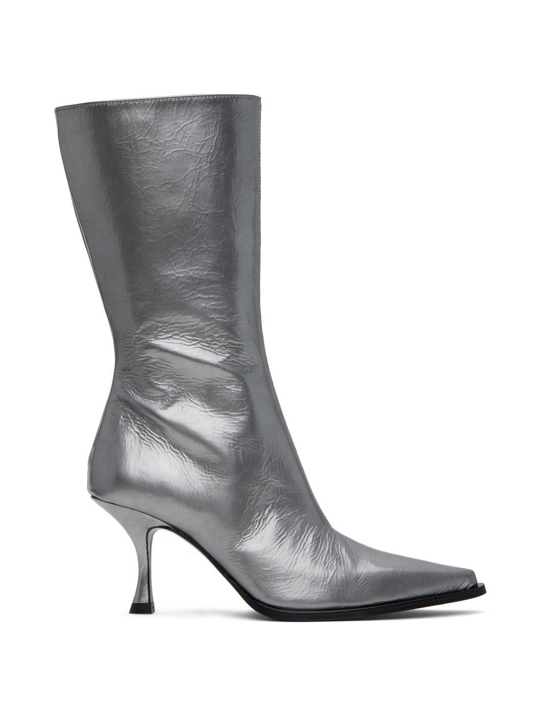 Silver Leather Heel Boots - 1
