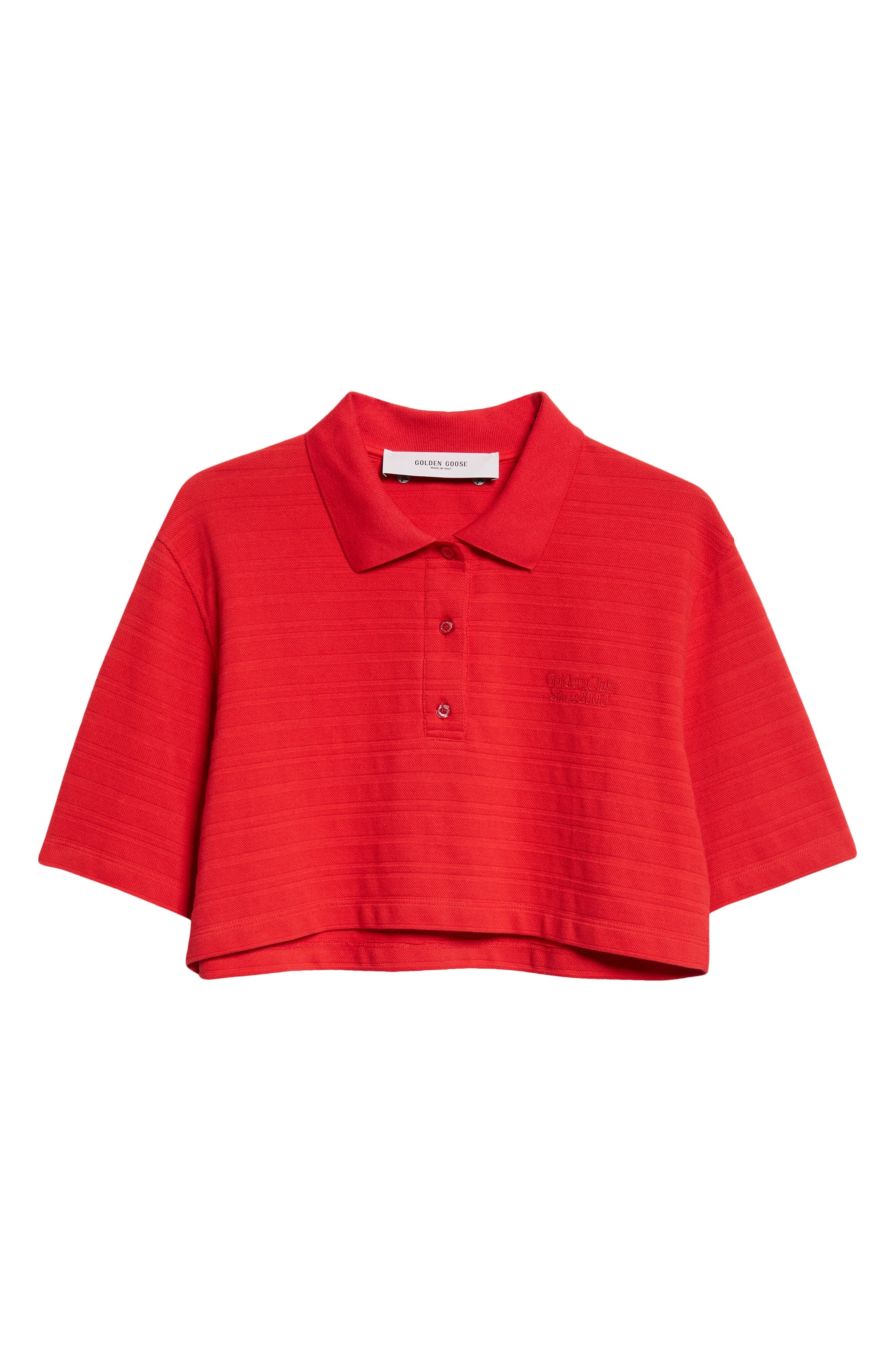 Golden Goose Textured Stripe Logo Embroidered Crop Polo in Haute Red at Nordstrom - 5