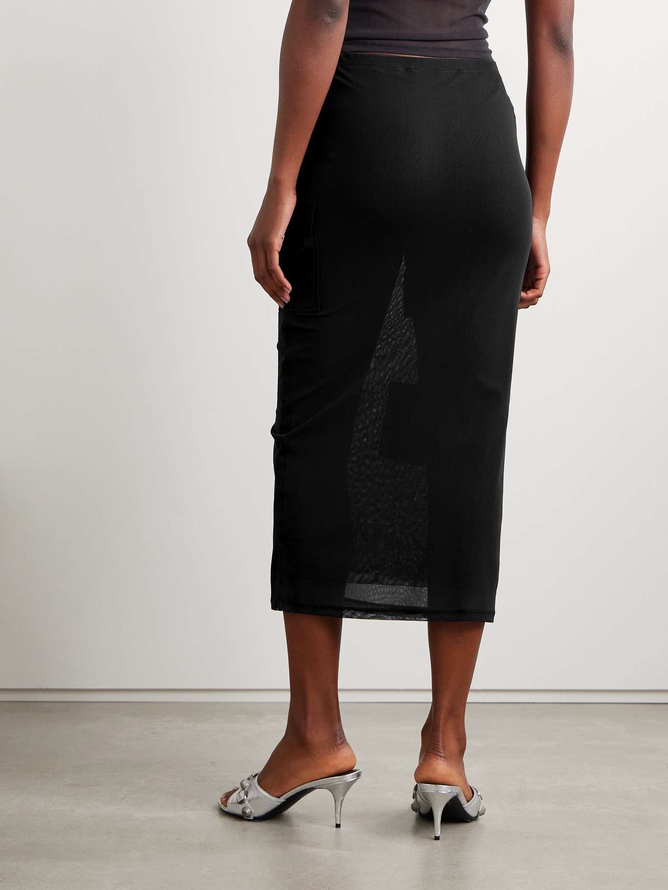 Cotton poplin-trimmed mesh midi skirt - 3